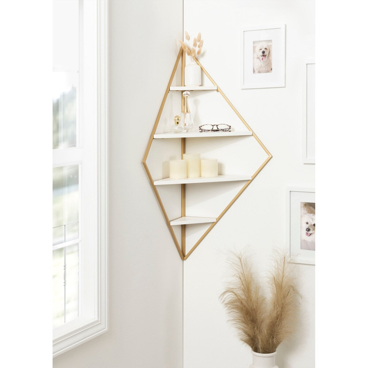 Kate and Laurel Melora Glam Metal and Wood 5-tier Corner Wall Shelf