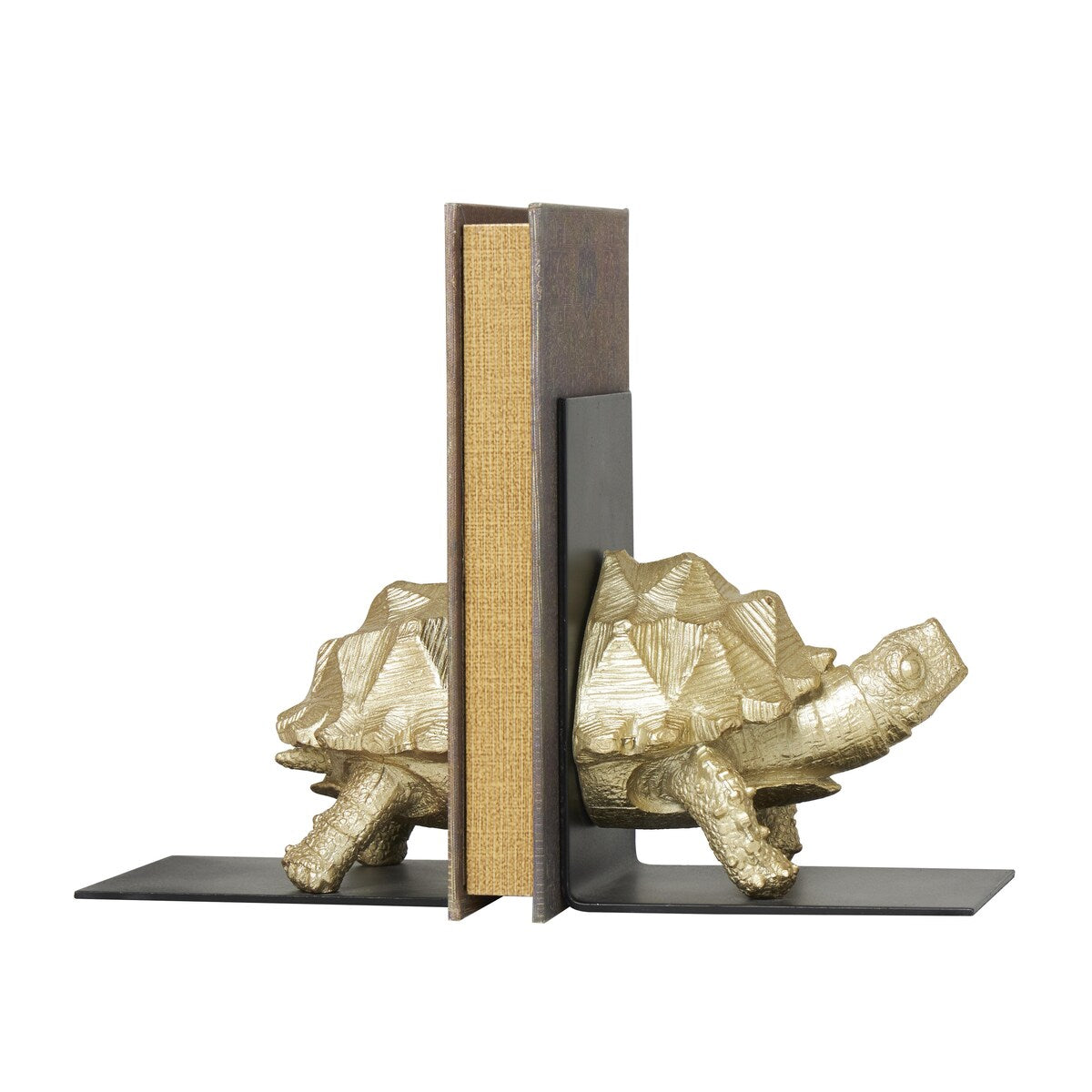 Polystone Turtle Decorative Bookends with Black Stands - Set of 2 Brass - CosmoLiving by Cosmopolitan