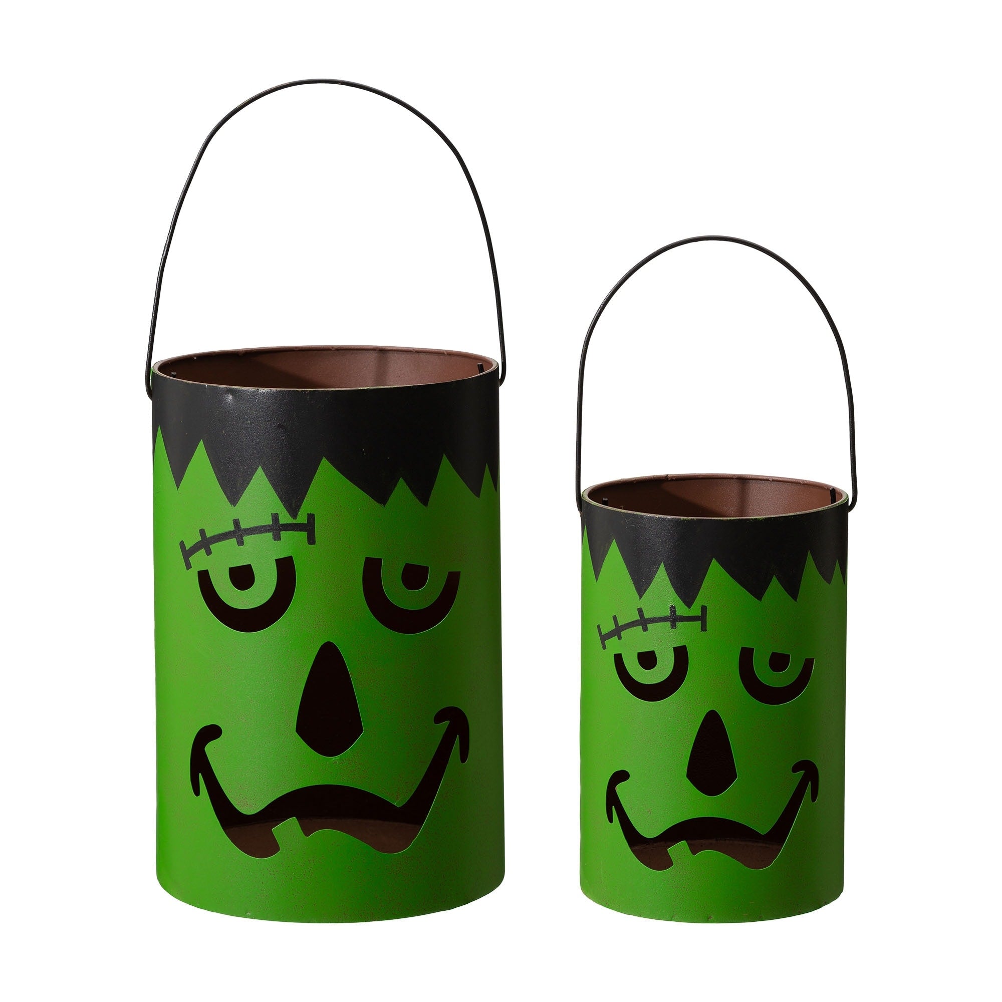 Glitzhome Set of 2 Halloween Metal Bucket Lanterns