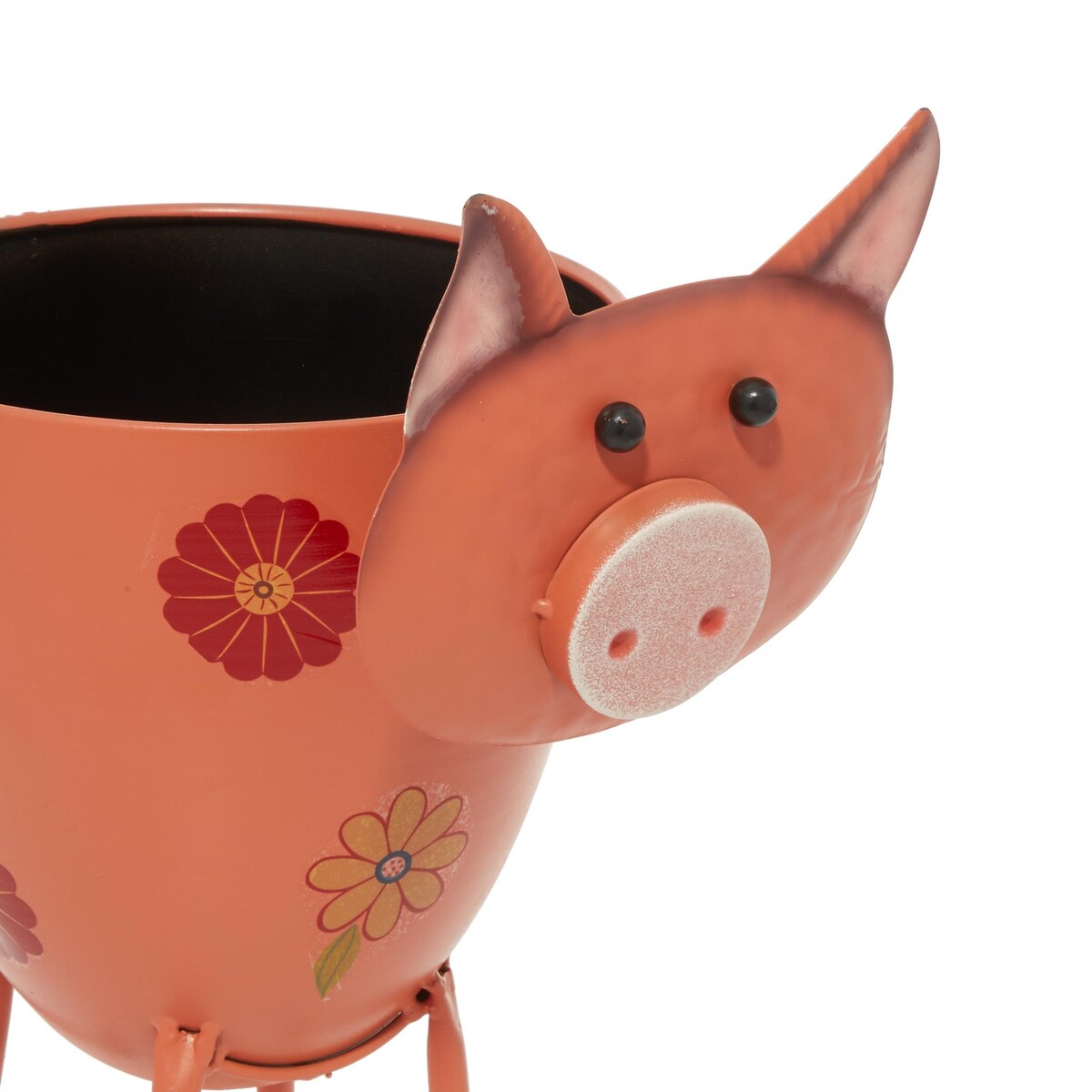 Metal Pig Indoor Outdoor Planter with Floral Accents - Pink - Roche River Decor