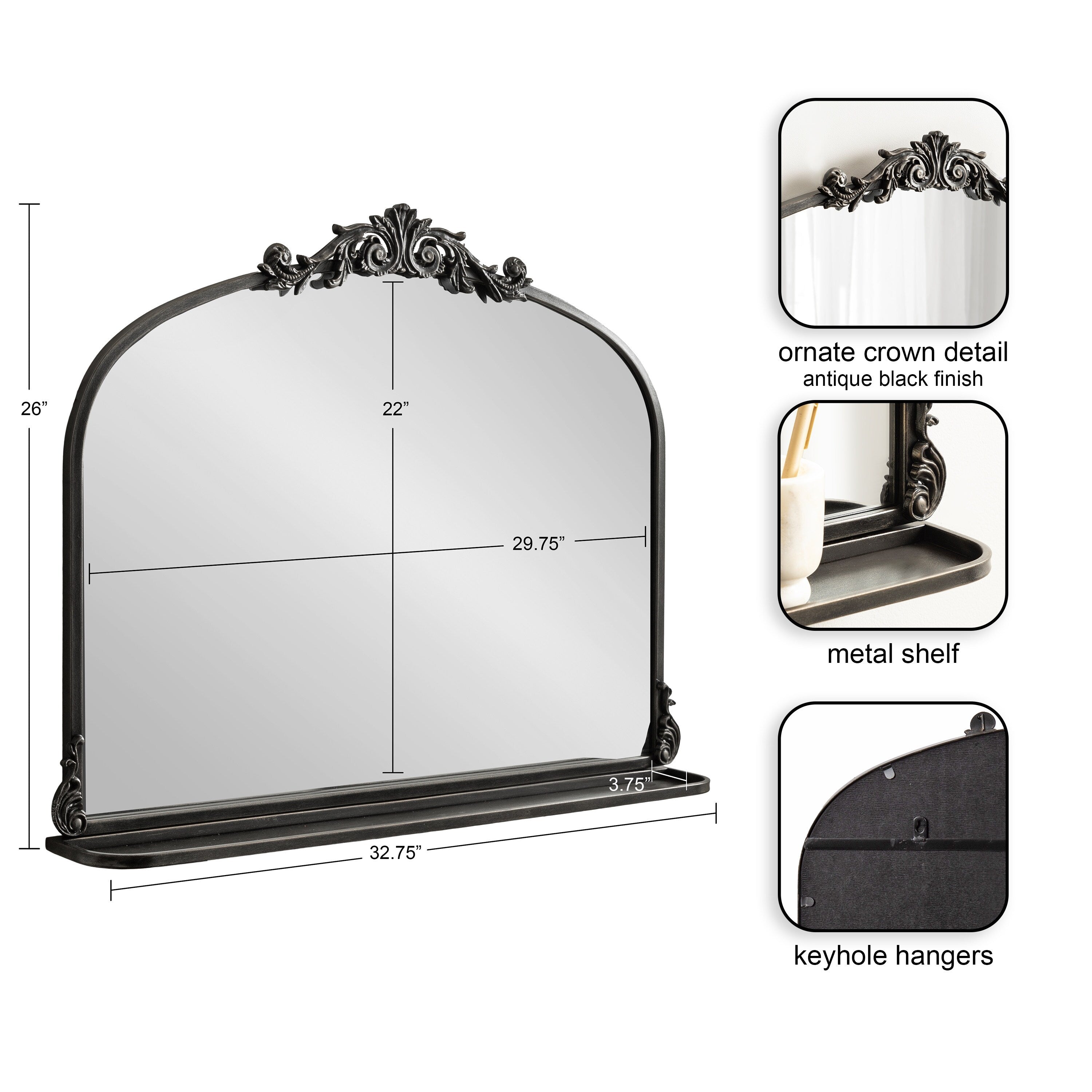 Kate and Laurel Arendahl Traditional Arch Mirror with Shelf