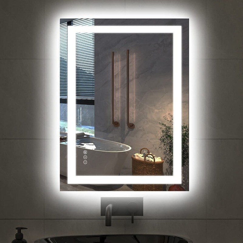 KIOTEE LED Lights Frameless Bathroom Vanity Mirror in Tempered Glass