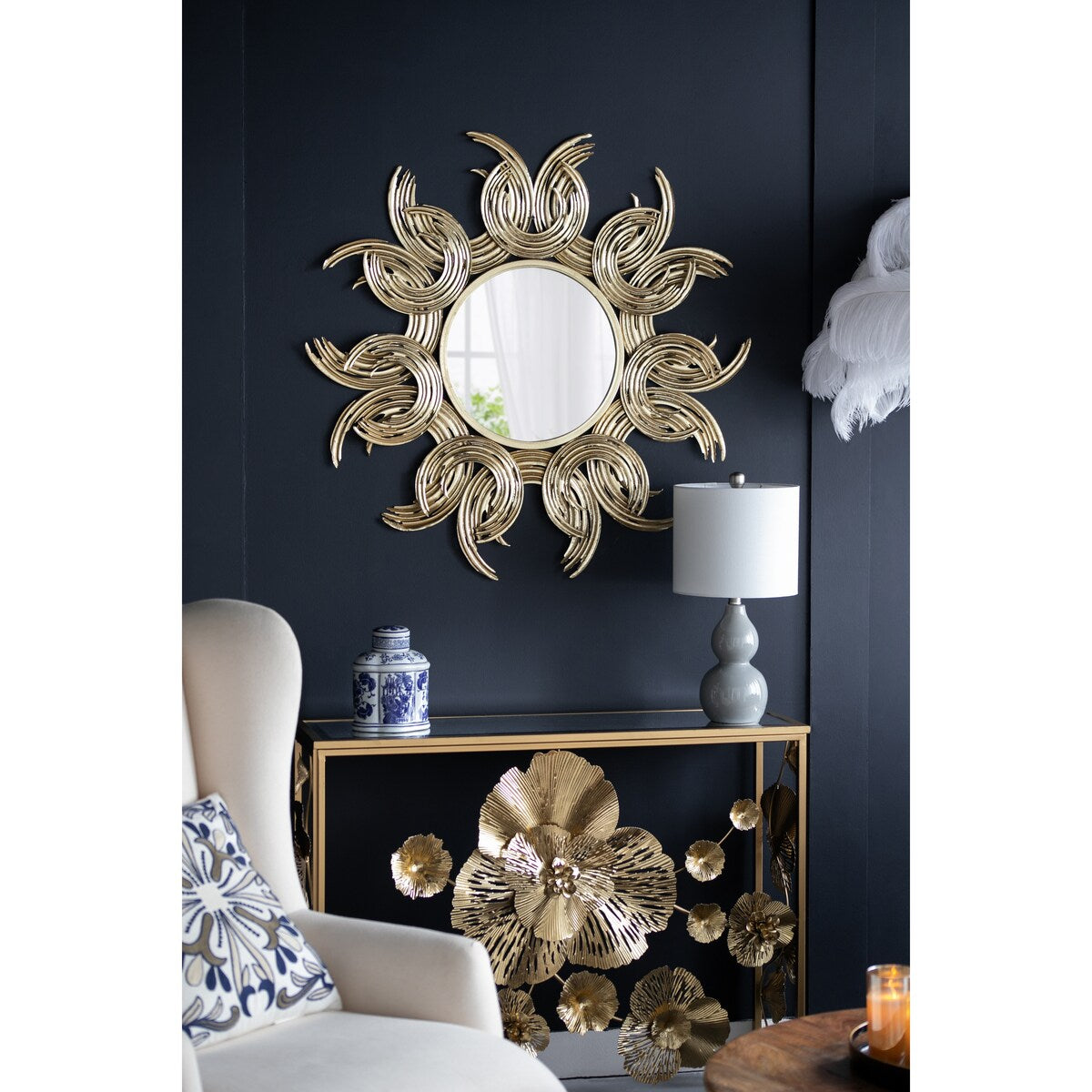 Sunburst Metal Decorative Mirror with Gold Finish