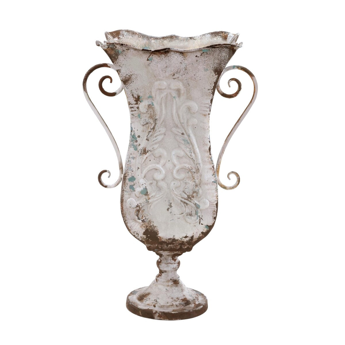 Metal Distressed Decorative Vase - White or Beige - Roche River Decor