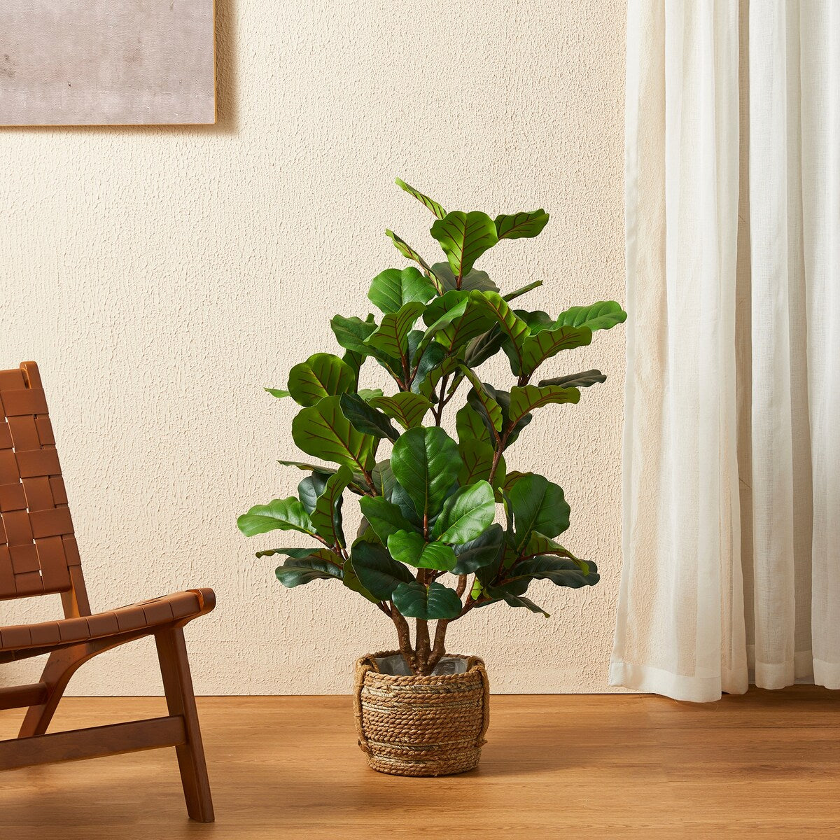 Glitzhome 3.5ft 41.25H Potted Real Touch Fiddle Leaf Fig Faux Tree - 23.5D x 41.25H