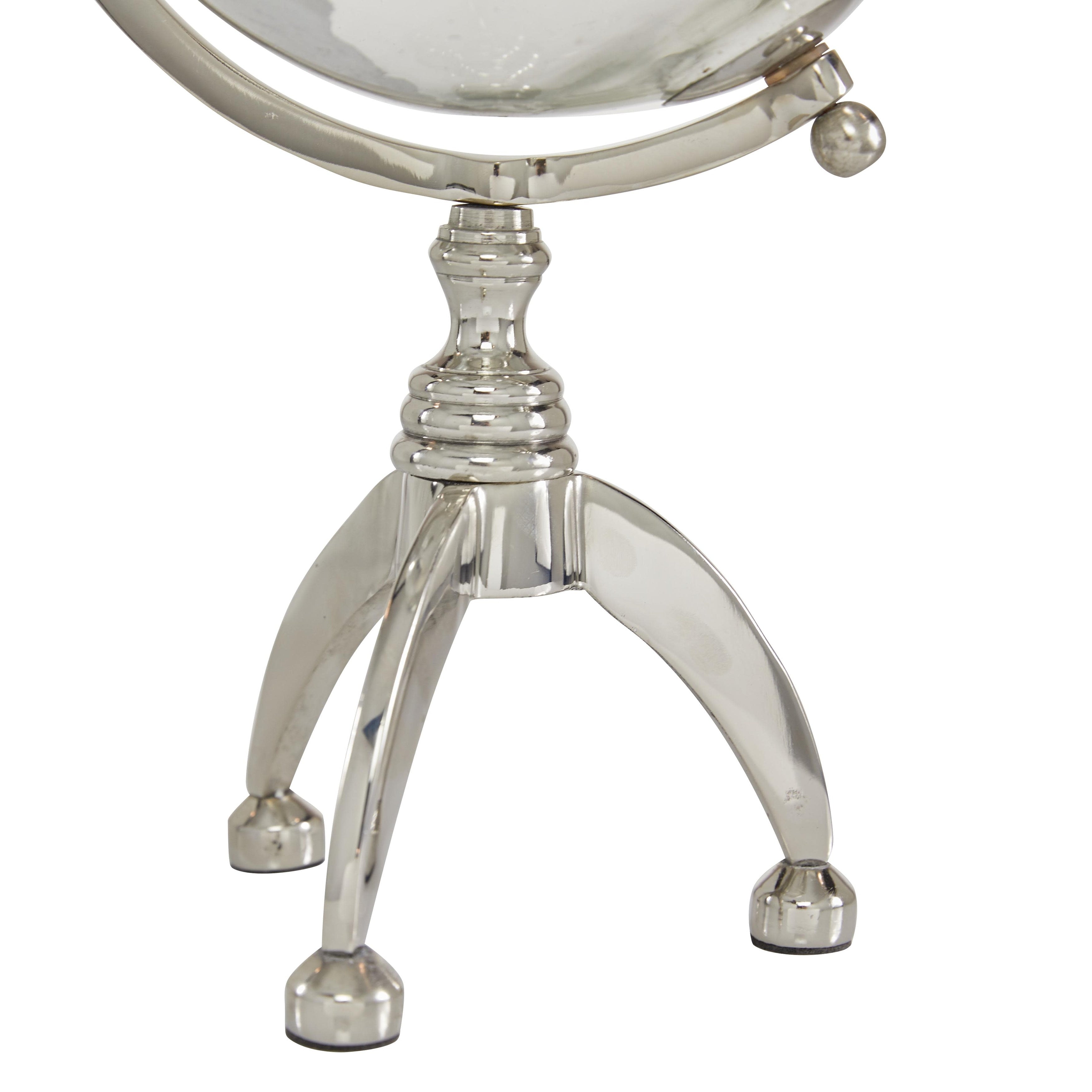 Aluminum Metal Globe with Tripod Base - Silver or Gold - Roche River Decor