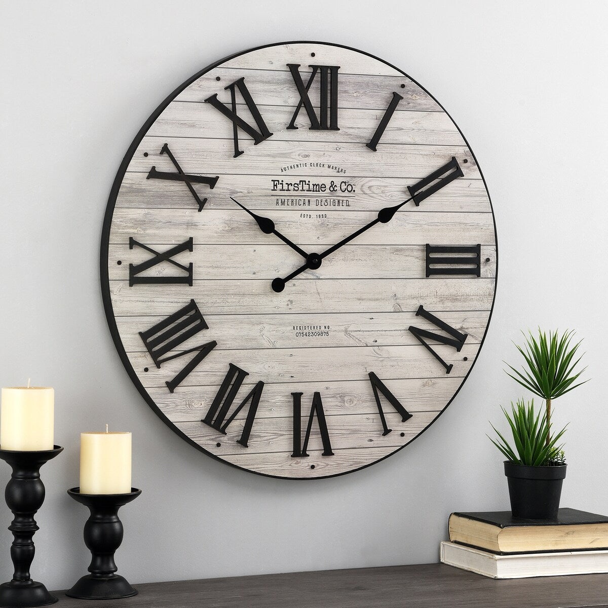 FirsTime & Co. Emmett Farmhouse Shiplap 27-in. Round Wall Clock