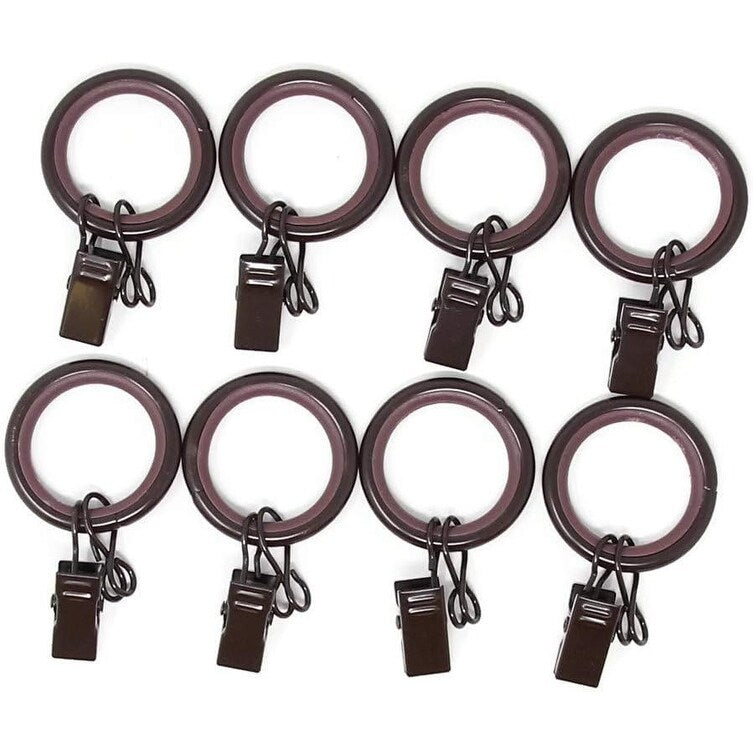 1-inch Metal Curtain Drapery Rings with Clips, Eyelets and Nylon Inserts Quiet Smooth (Set of 8)