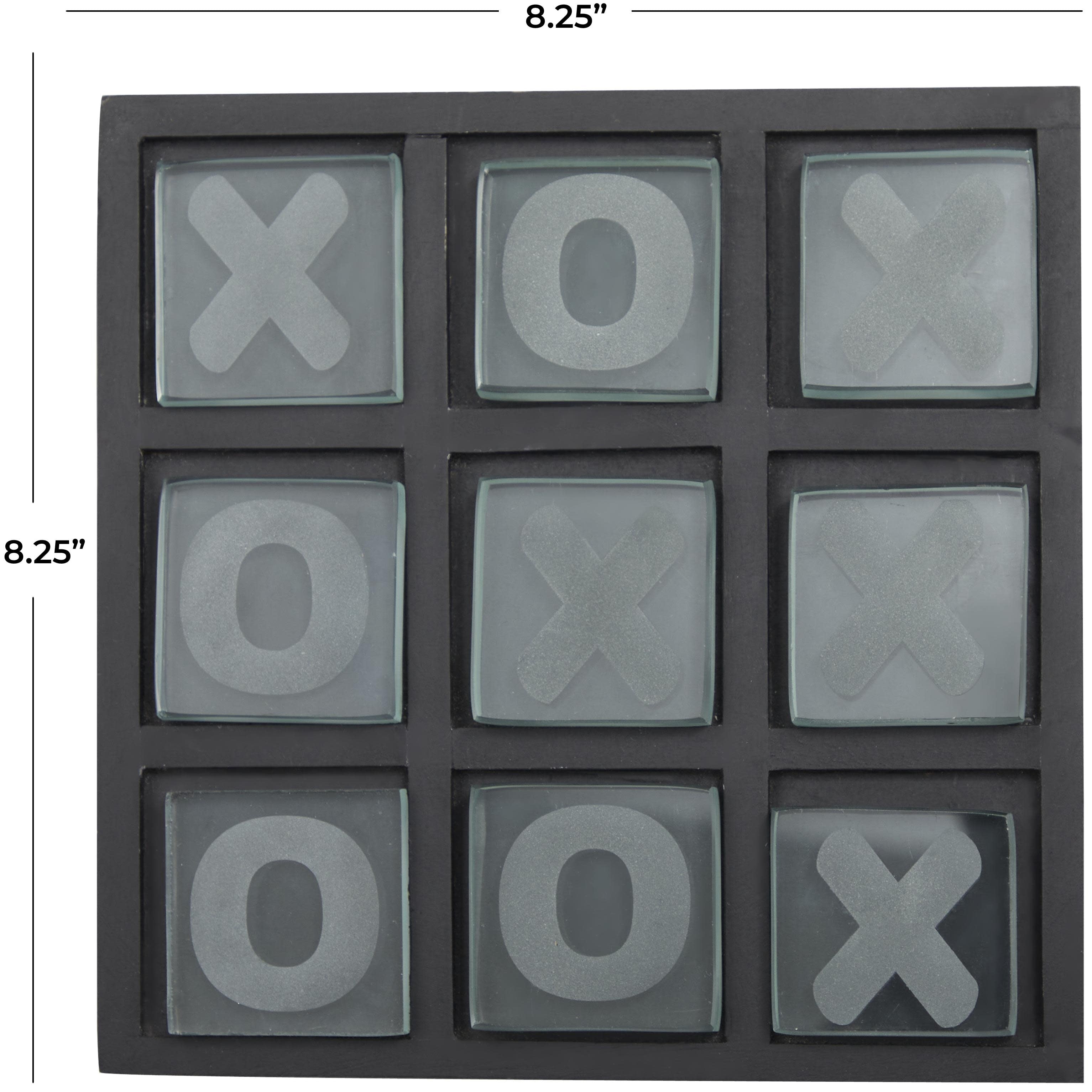 Wooden Tic Tac Toe Block Game Set with Steel or Light Wood Pieces - Black, Dark Brown, Gold - The Novogratz