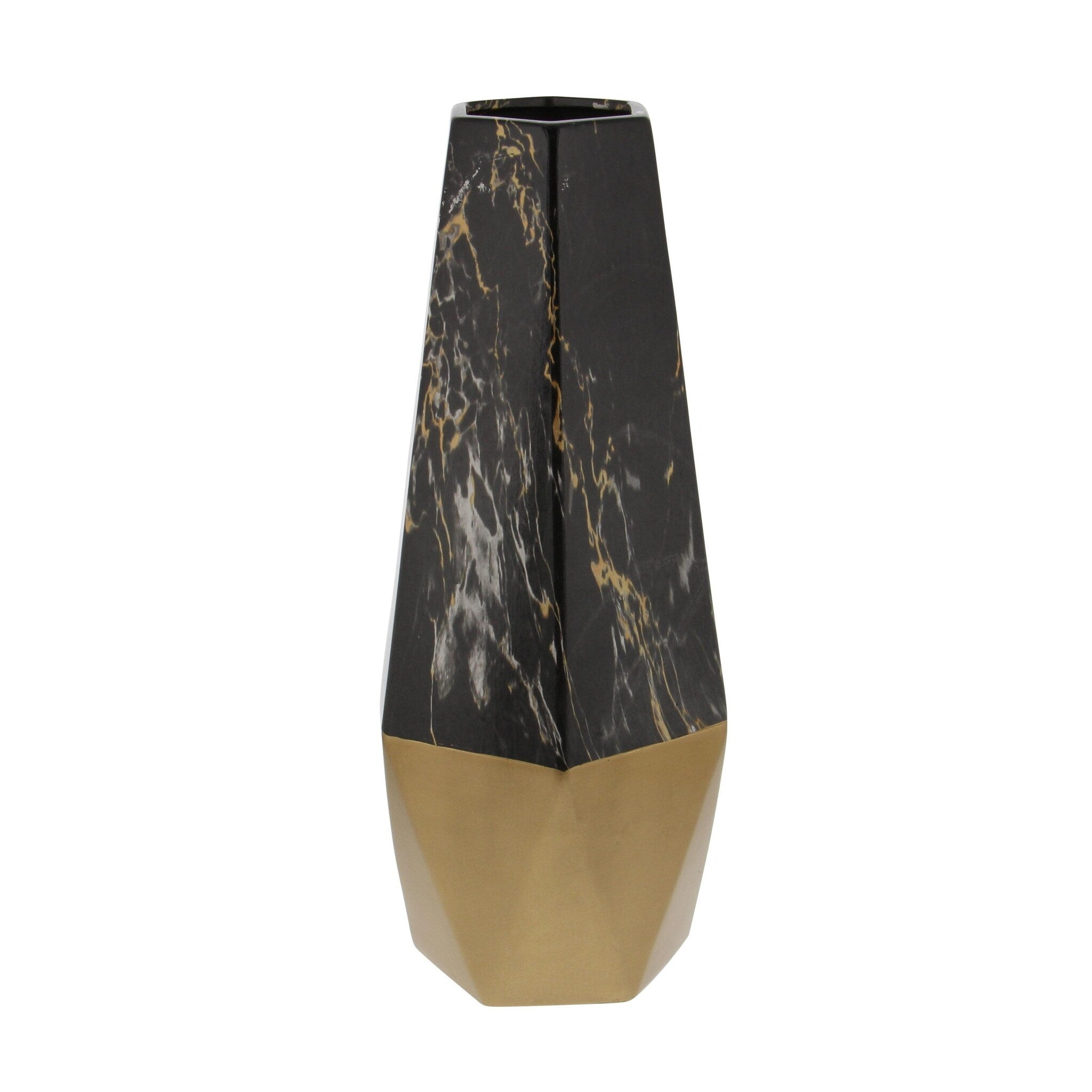 Ceramic Faux Marble Decorative Vase with Silver or Gold Base - Gray, Dark Gray or Gold - Roche River Decor