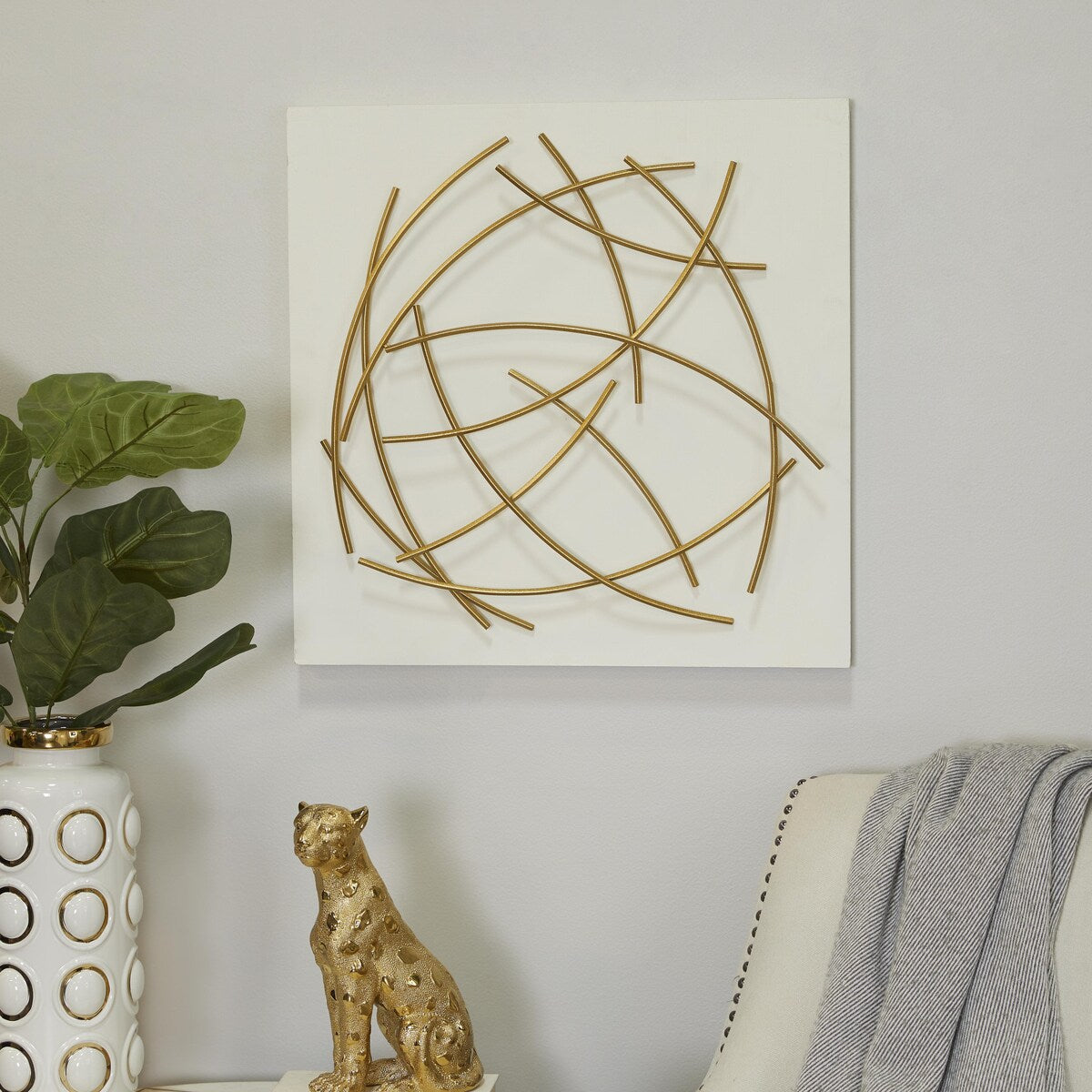 Metal Abstract Overlapping Lines Home Wall Decor with White Backing - White - CosmoLiving by Cosmopolitan