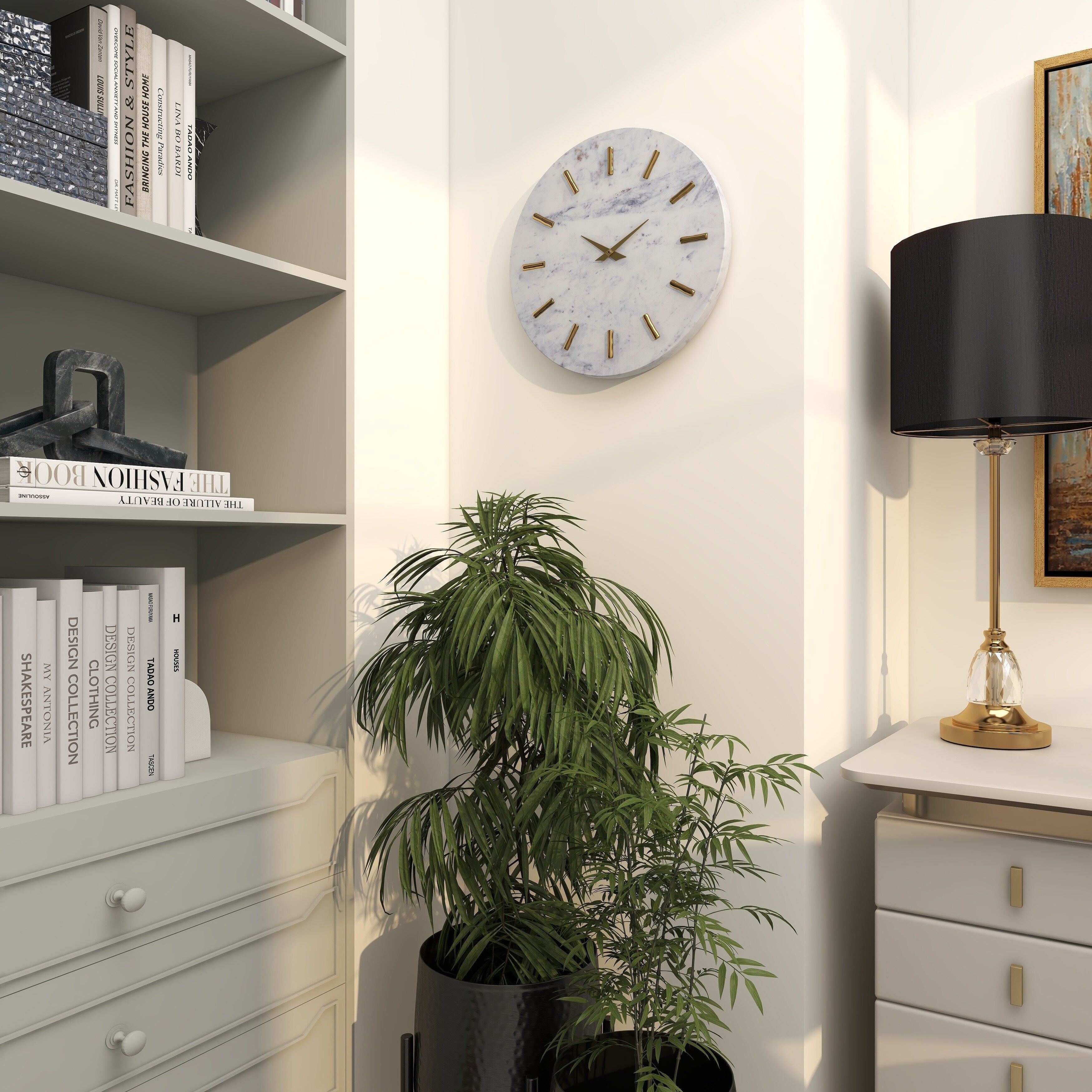 Marble Decorative Wall Clock with Gold Metal Accents - White - CosmoLiving by Cosmopolitan