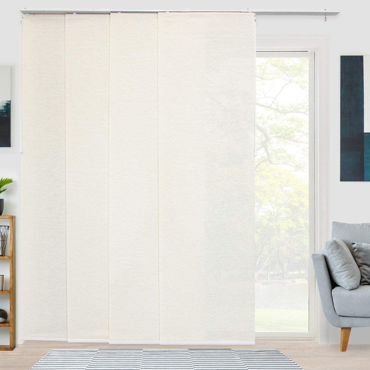 CHICOLOGY Adjustable Sliding Panels, 4-Rail Track, Vertical Blinds, Pation Door Curtain, Room Divider