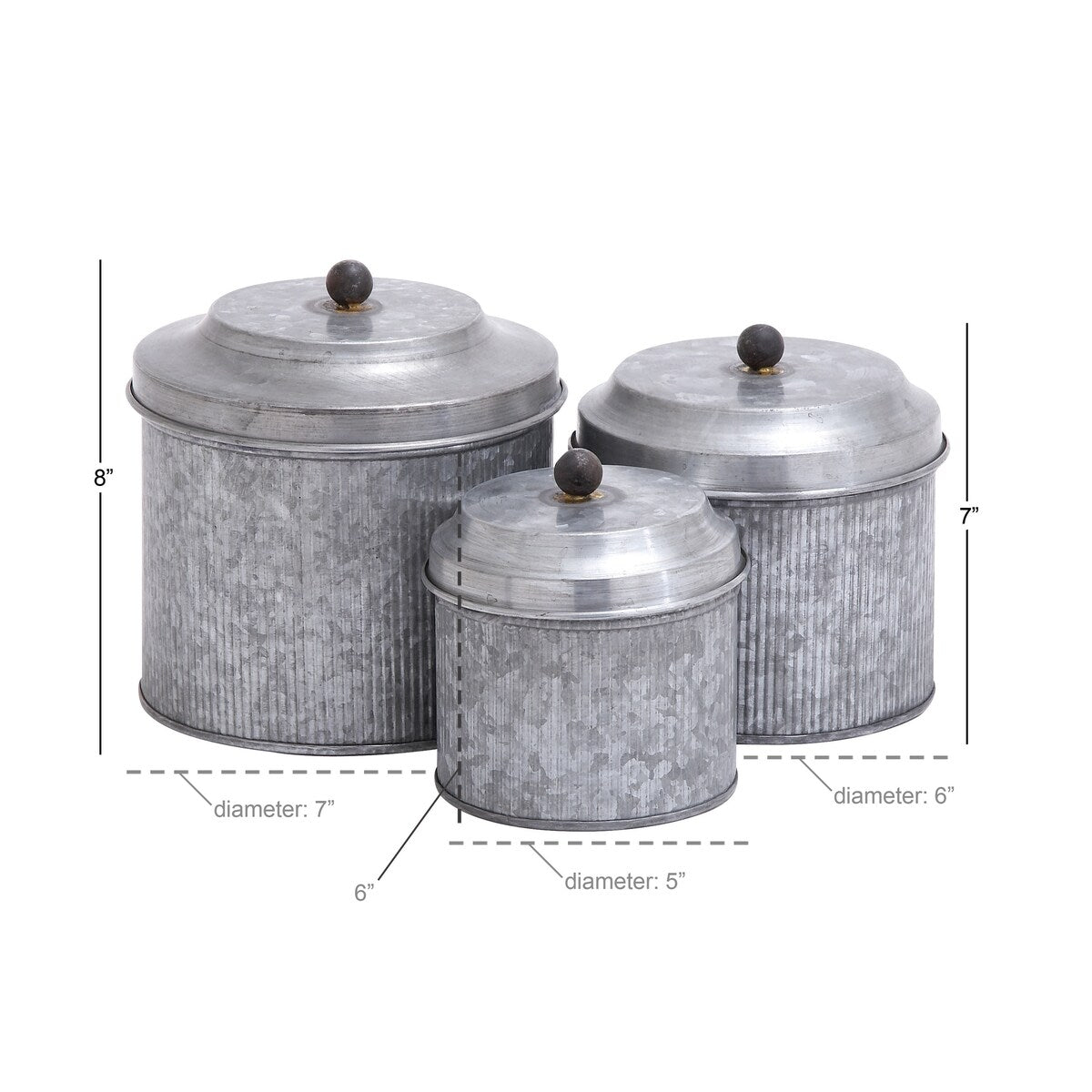 Metal Galvanized Living Room Decorative Jars - Set of 3 Silver - Roche River Decor