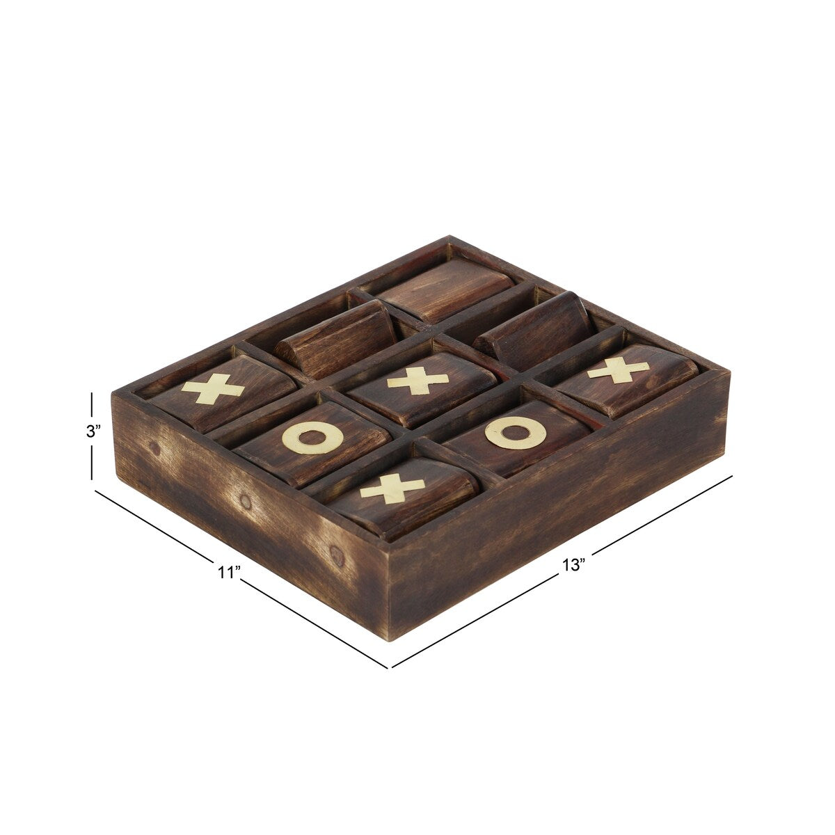 Mango Wood Tic Tac Toe Game Set with Gold Inlay - Dark Brown - Roche River Decor