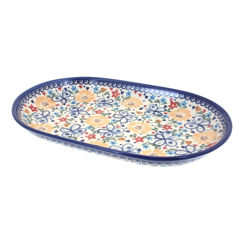 Blue Rose Polish Pottery 116 Vena Large Oval Serving Dish