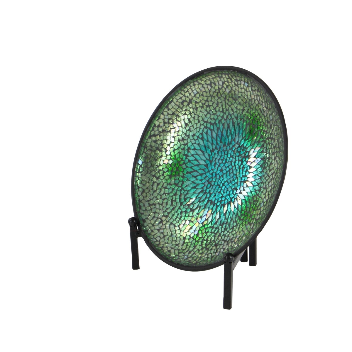 Glass Abstract Handmade Mosaic Inspired Charger with Black Stand - Green - Roche River Decor