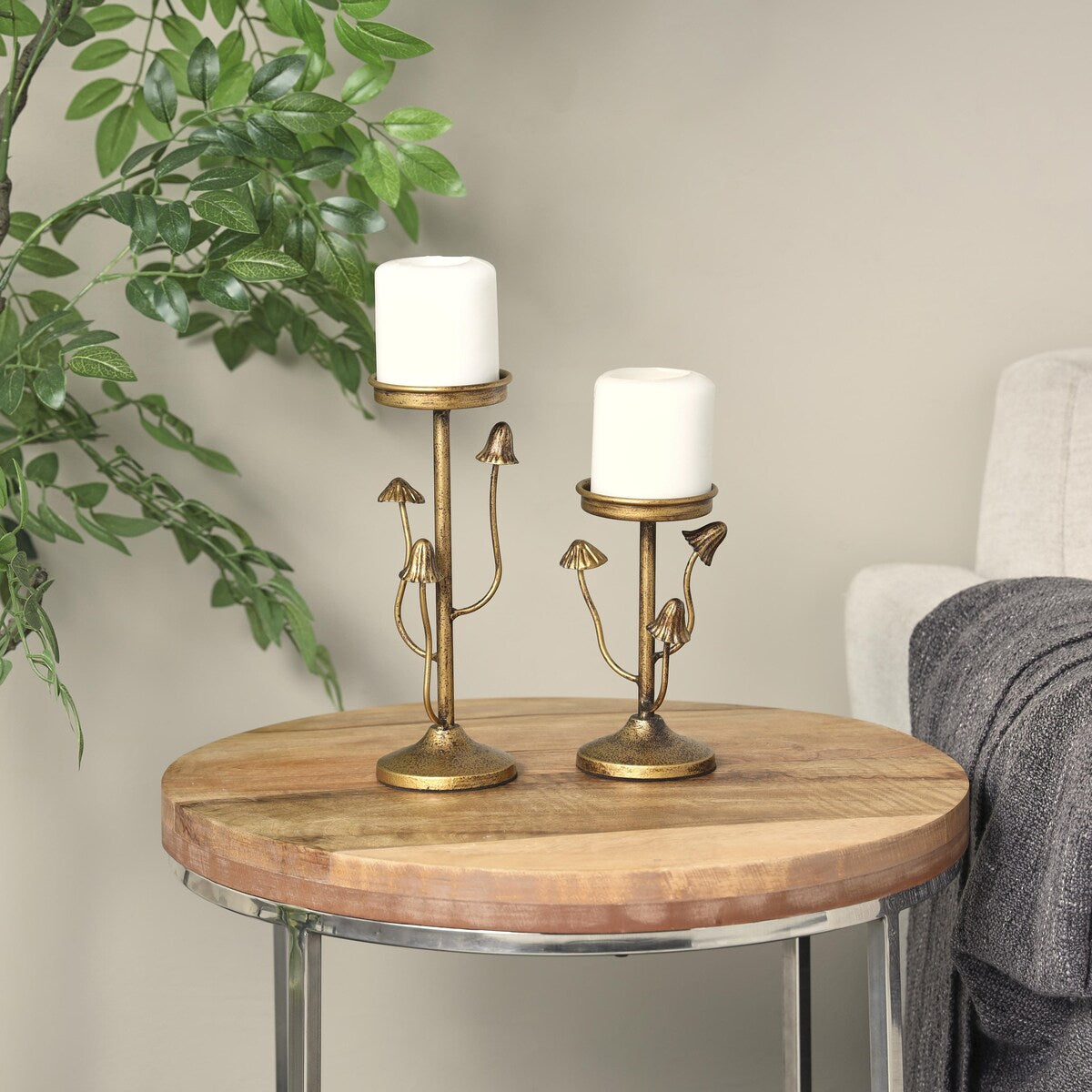 Metal Abstract Mushroom Inspired Decorative Candle Holder - Set of 2 Gold - Roche River Decor