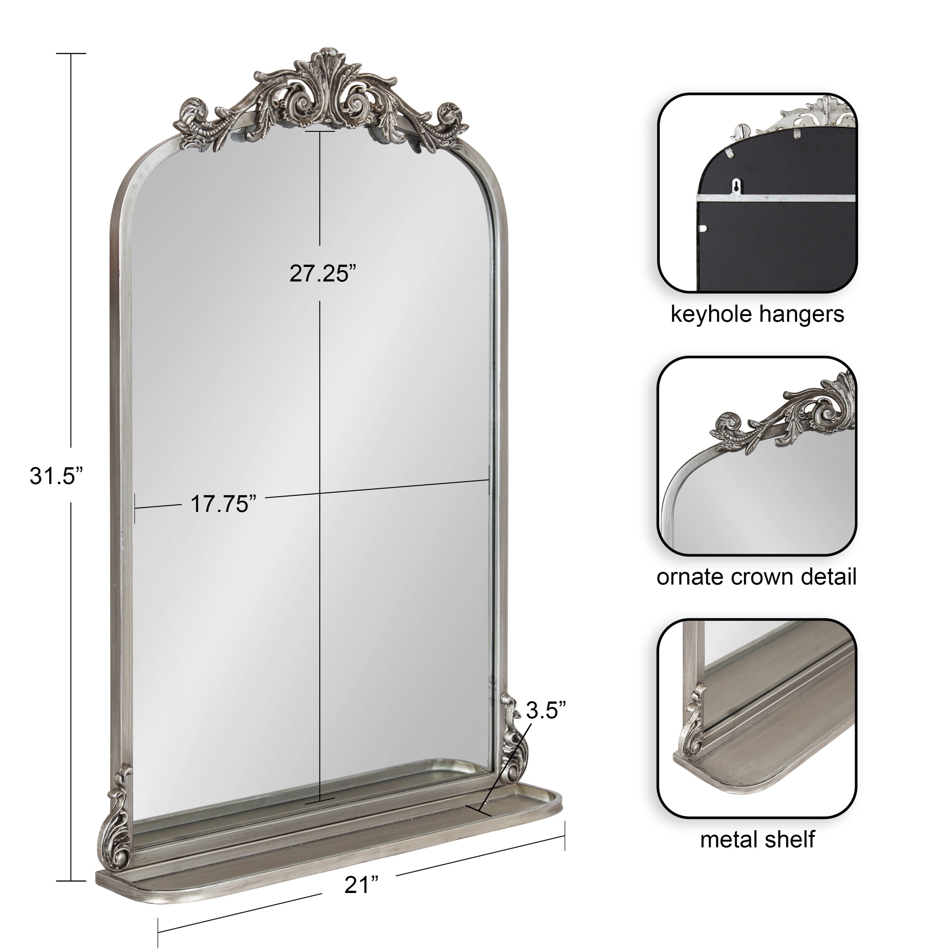 Kate and Laurel Arendahl Traditional Arch Mirror with Shelf