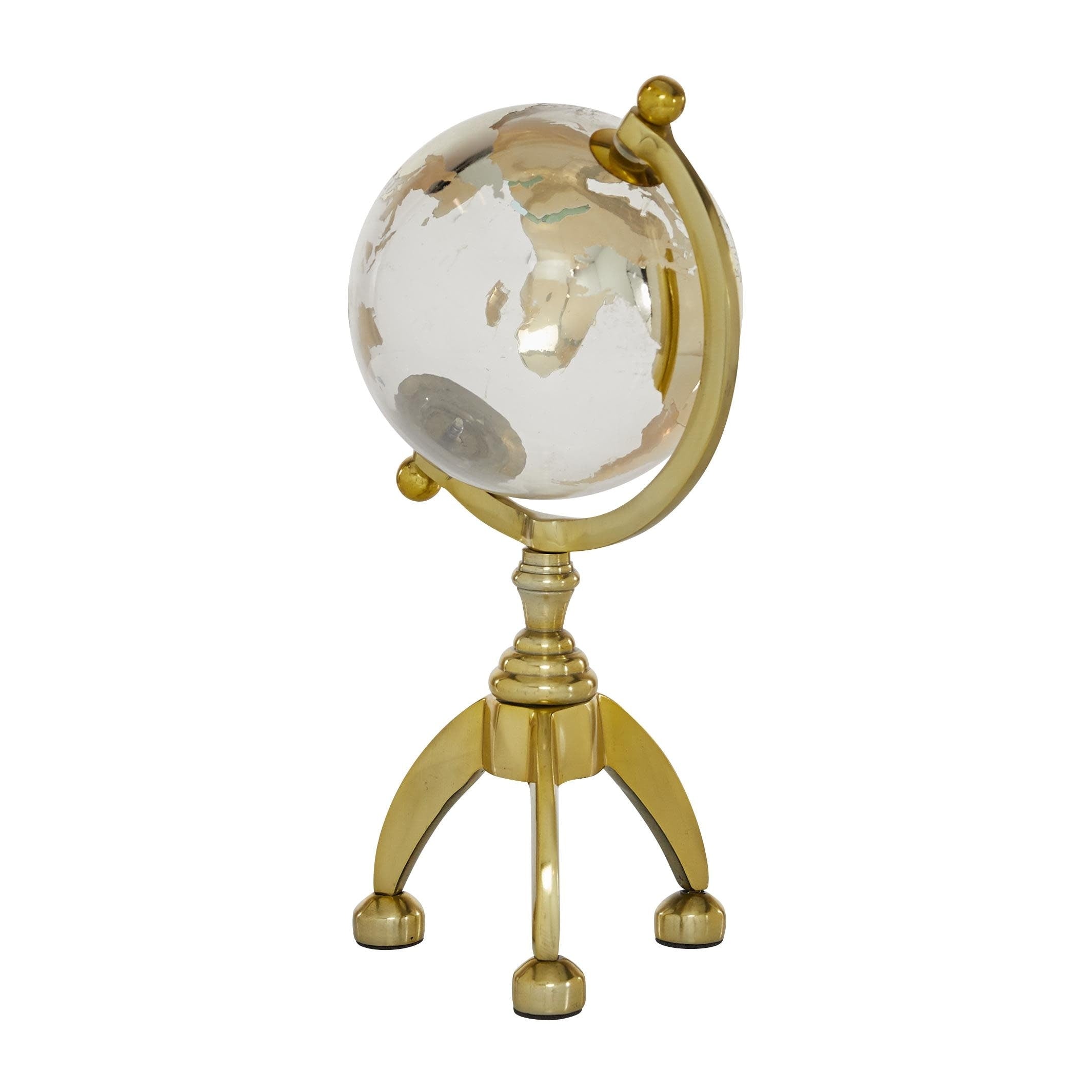 Aluminum Metal Globe with Tripod Base - Silver or Gold - Roche River Decor