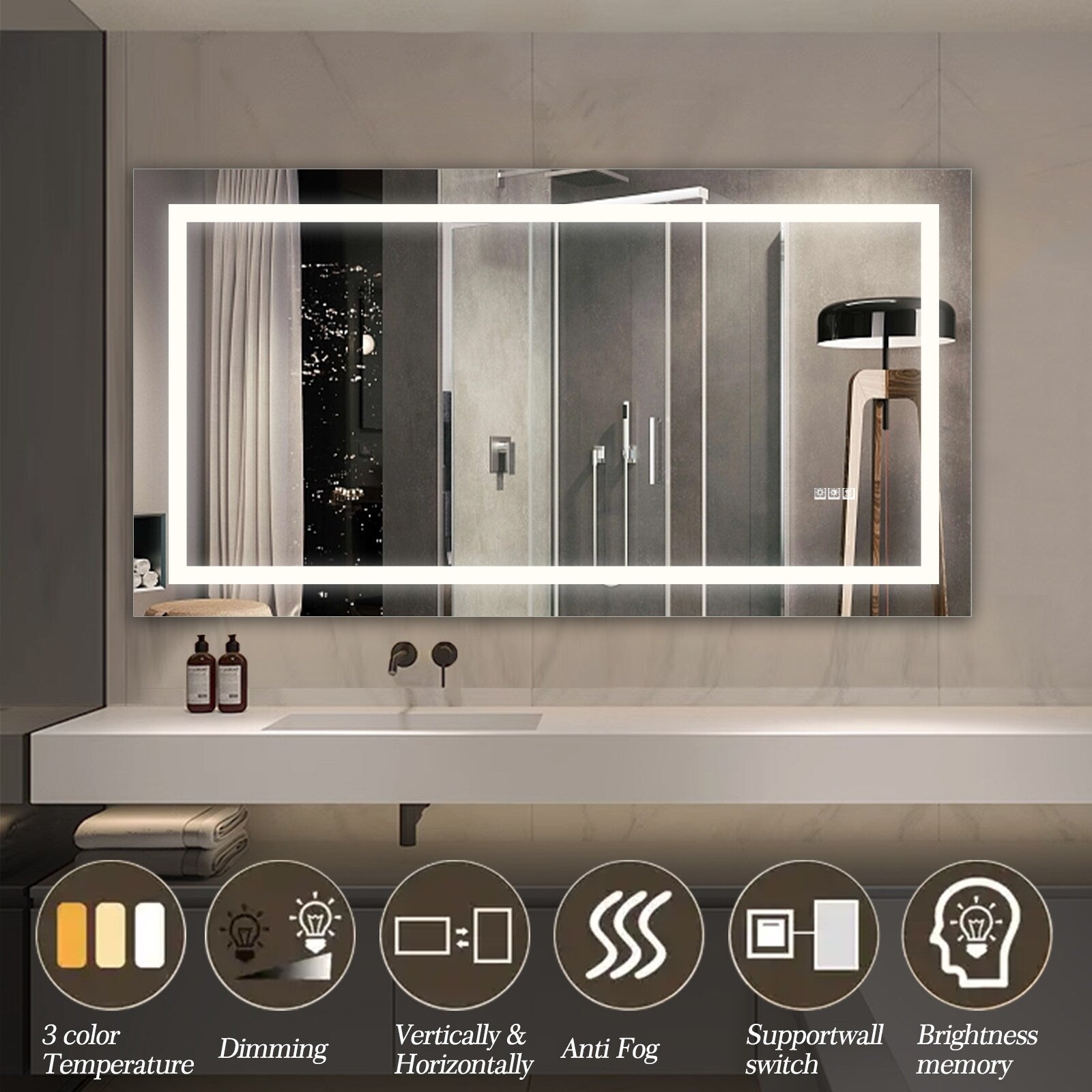 60x32 Inch LED Bathroom Mirror with lights,Anti-Fog & Dimming Led Bathroom Vanity Mirror