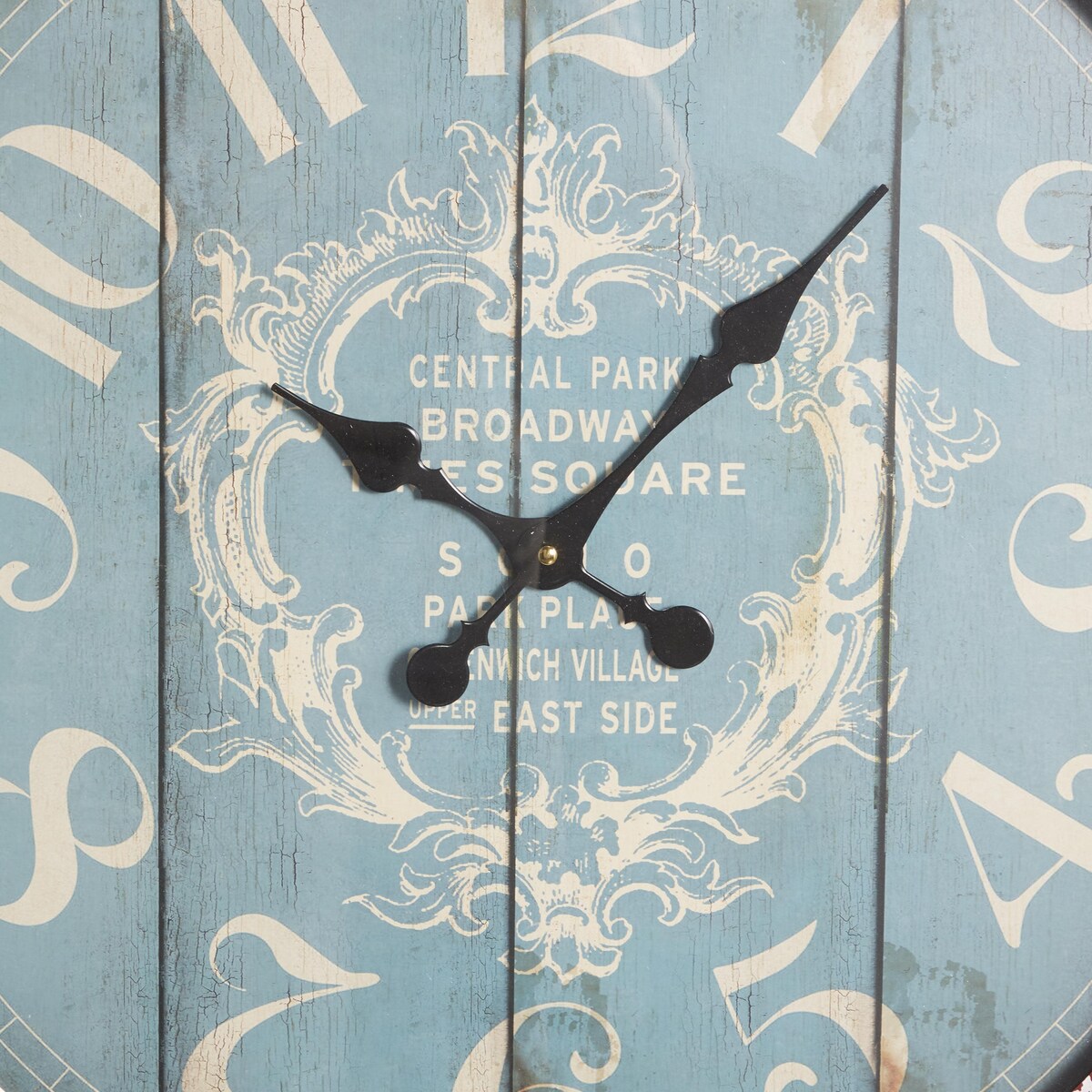 Metal Scroll Decorative Wall Clock with Distressed Frame and Rope Accent - Blue or White - Roche River Decor