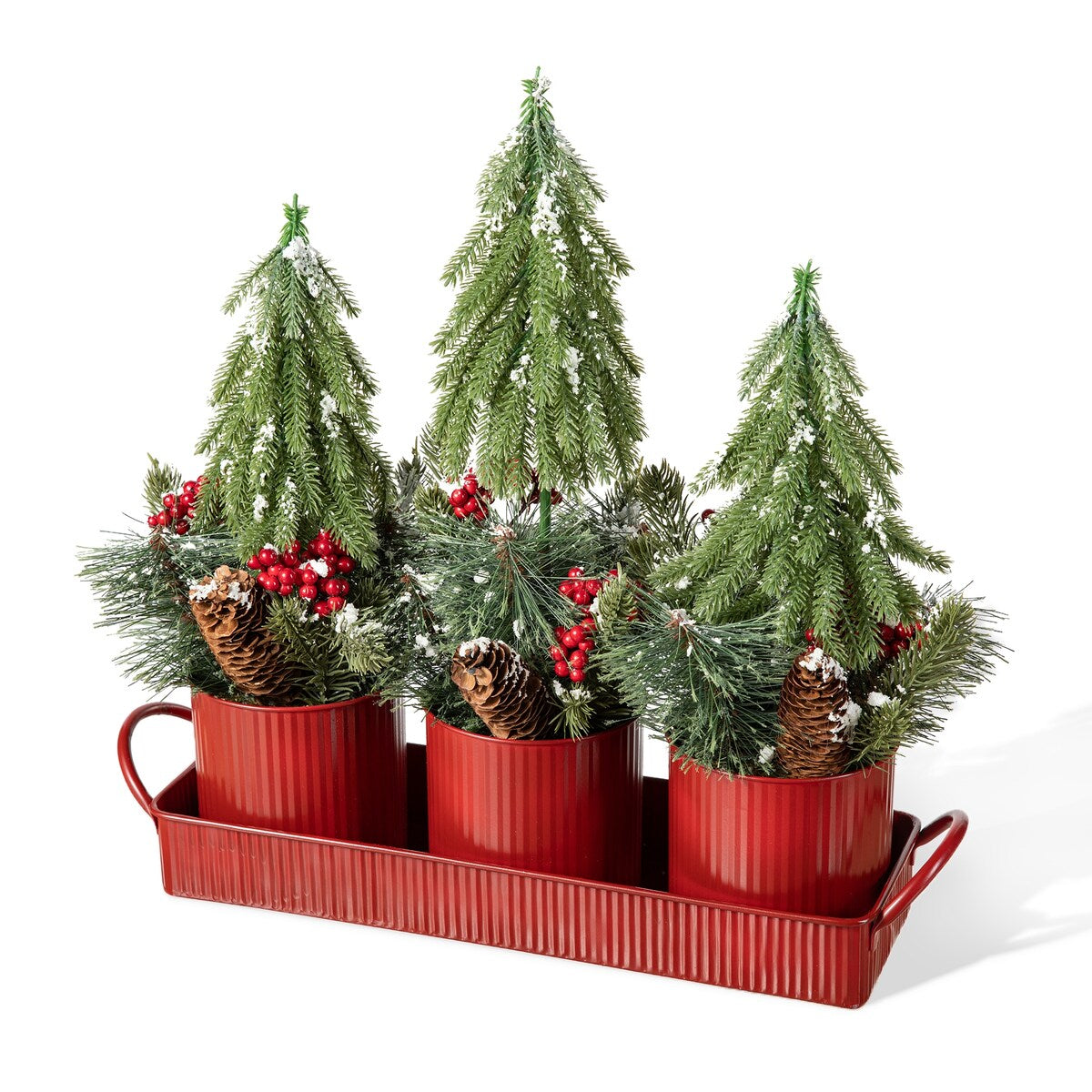 Glitzhome 21L Christmas Metal Potted Triple Trees Centerpiece or Table Tree