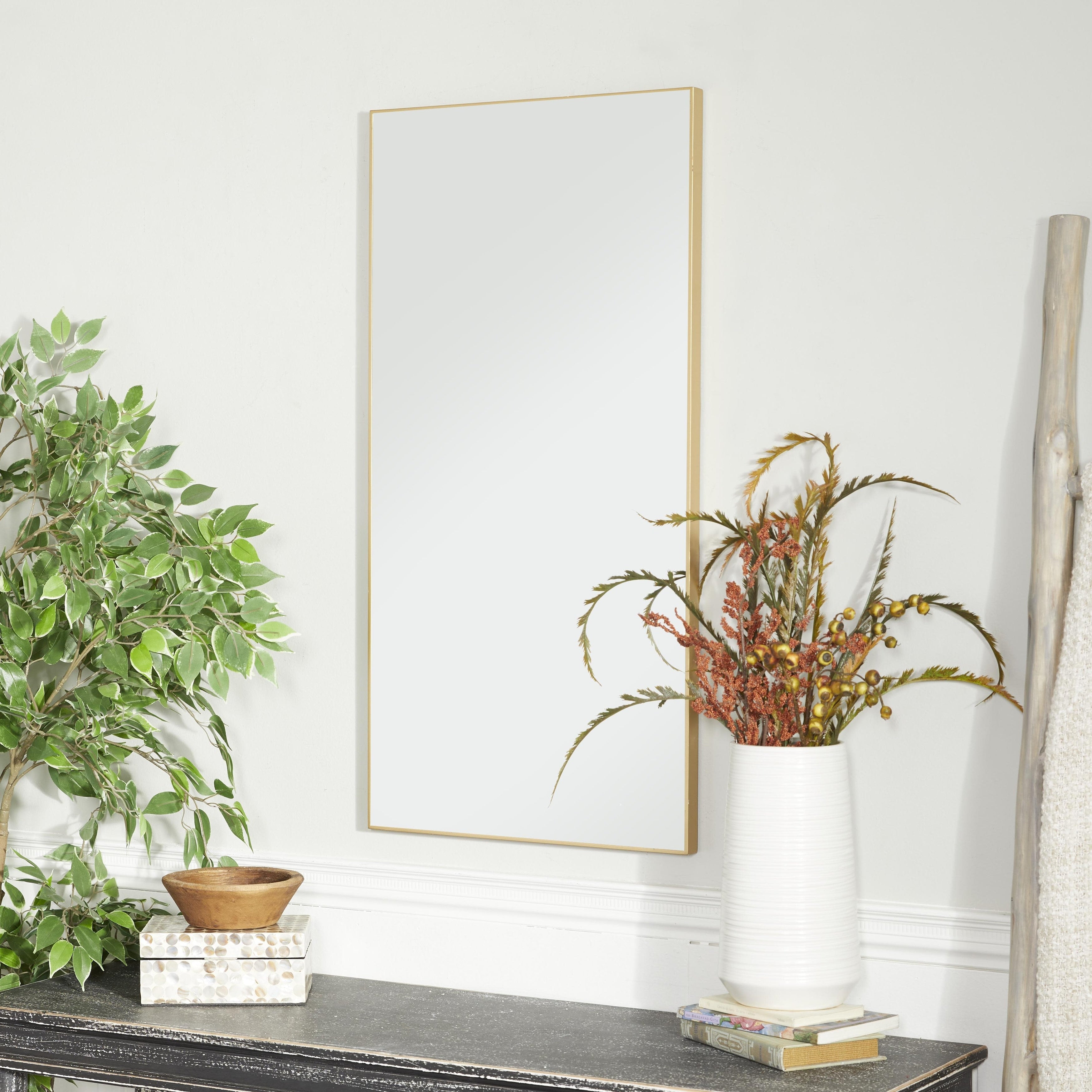 Wood Room Wall Mirror with Thin Minimalistic Frame - Black, White or Gold - Roche River Decor