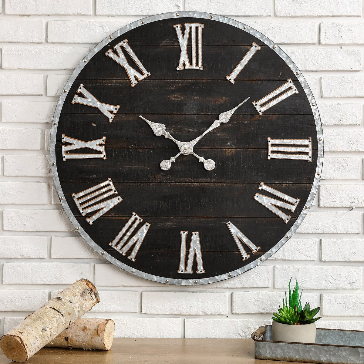 Glitzhome 28-inch Oversized Farmhouse Wooden and Galvanized Wall Clock