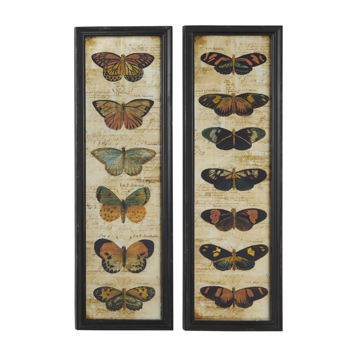 Glass Butterfly Living Room Wall Decor with Black Frame - Set of 2 Multi Colored - Roche River Decor