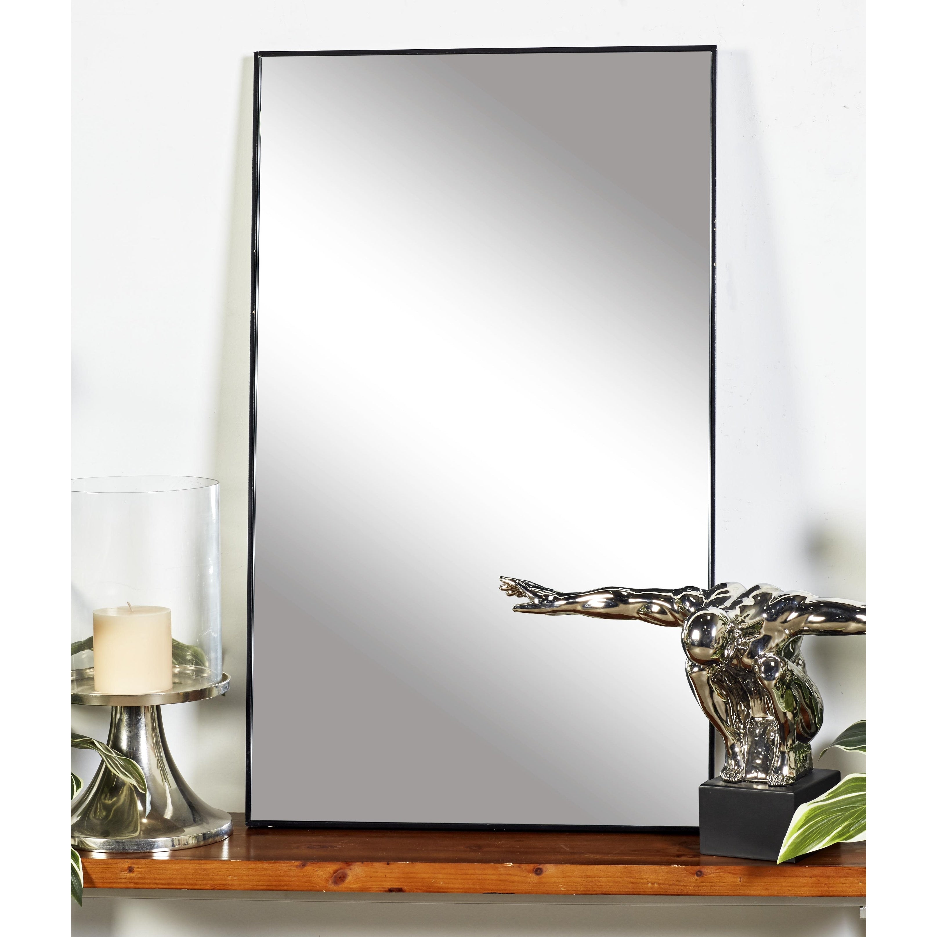 Wood Room Wall Mirror with Thin Minimalistic Frame - Black, White or Gold - Roche River Decor