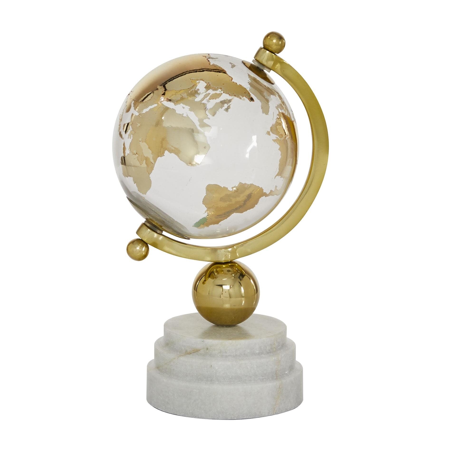 Marble Globe with Marble Base and Black, Tiered or White Base - Silver or Gold - Roche River Decor