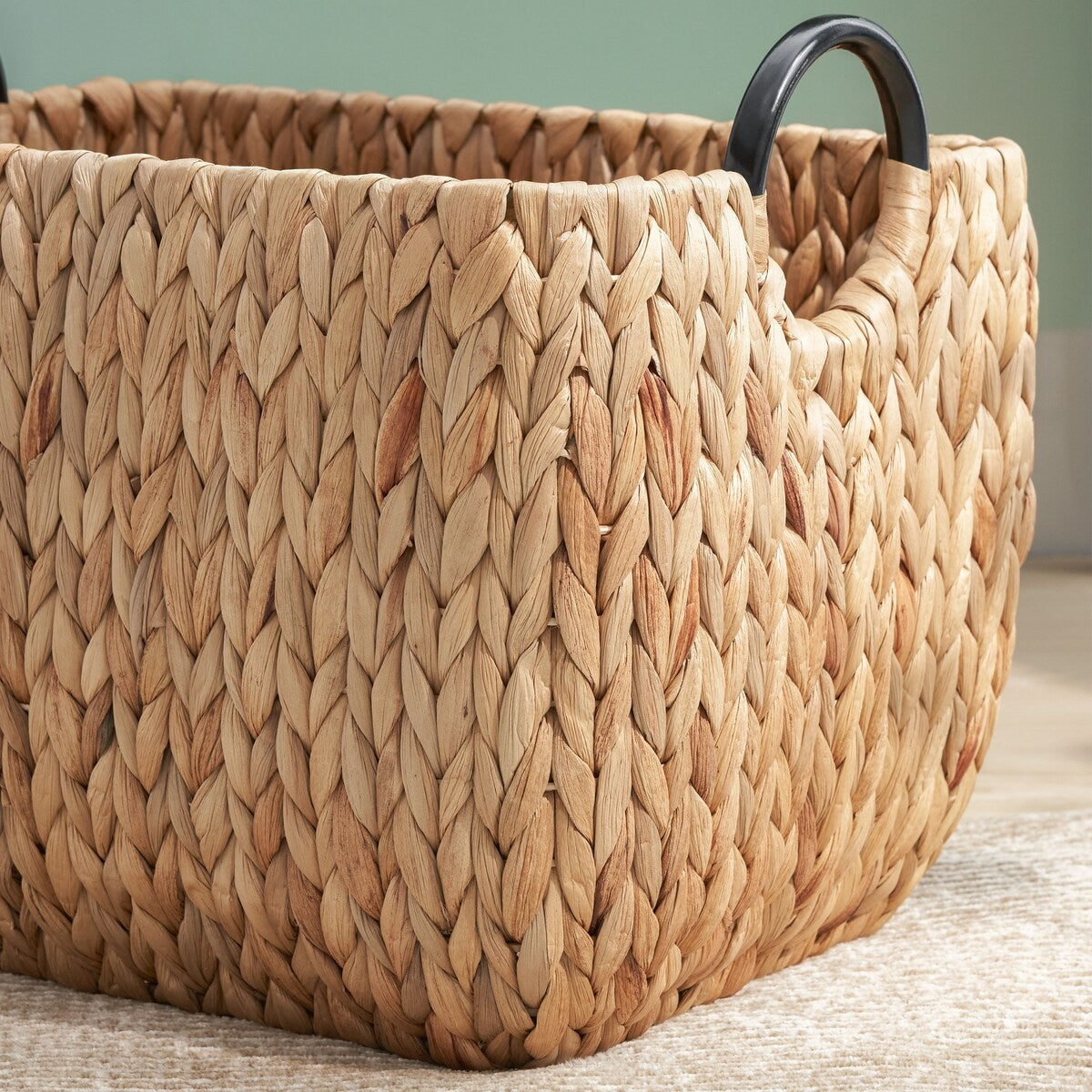 Ludmilla Rectangular Multi Purpose Water Hyacinth Woven Wicker Baskets with Handles - 16 x 12 x 13