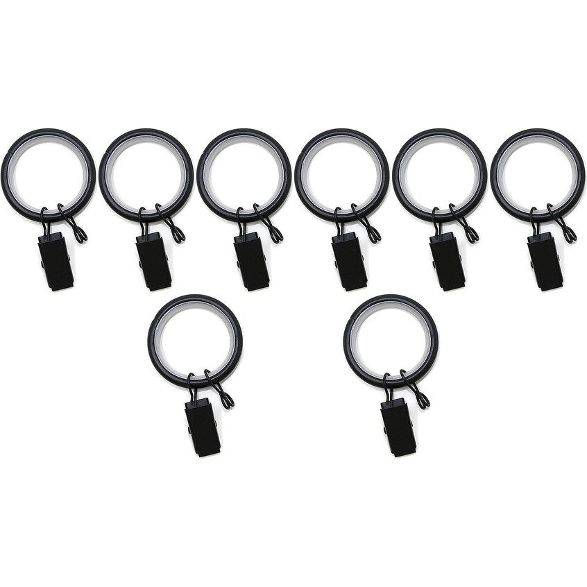 1-inch Metal Curtain Drapery Rings with Clips, Eyelets and Nylon Inserts Quiet Smooth (Set of 8)