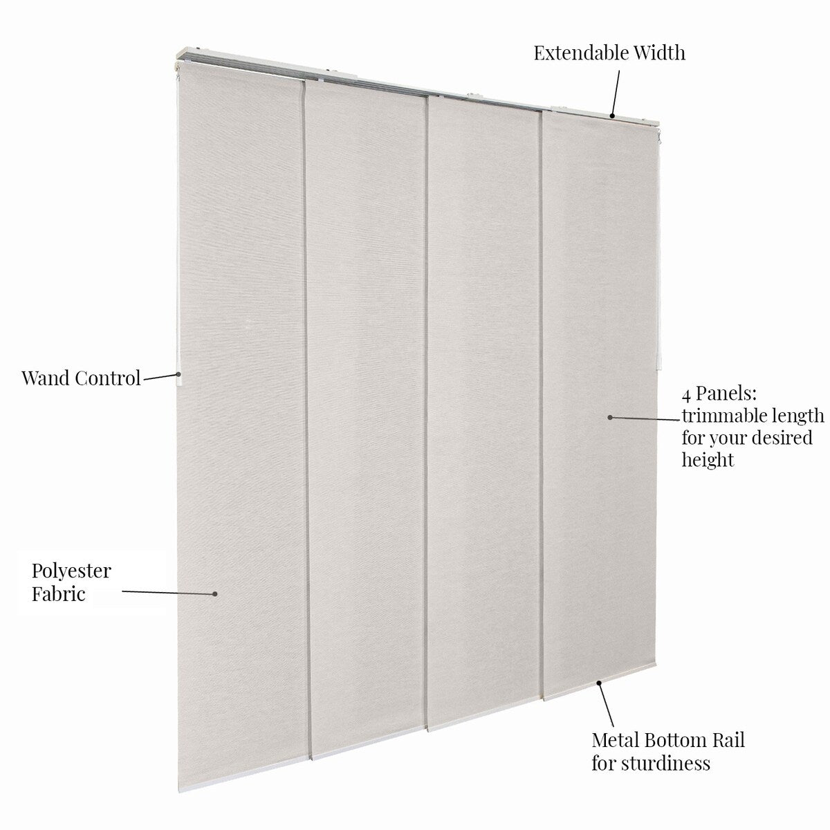 CHICOLOGY Adjustable Sliding Panels, 4-Rail Track, Vertical Blinds, Pation Door Curtain, Room Divider