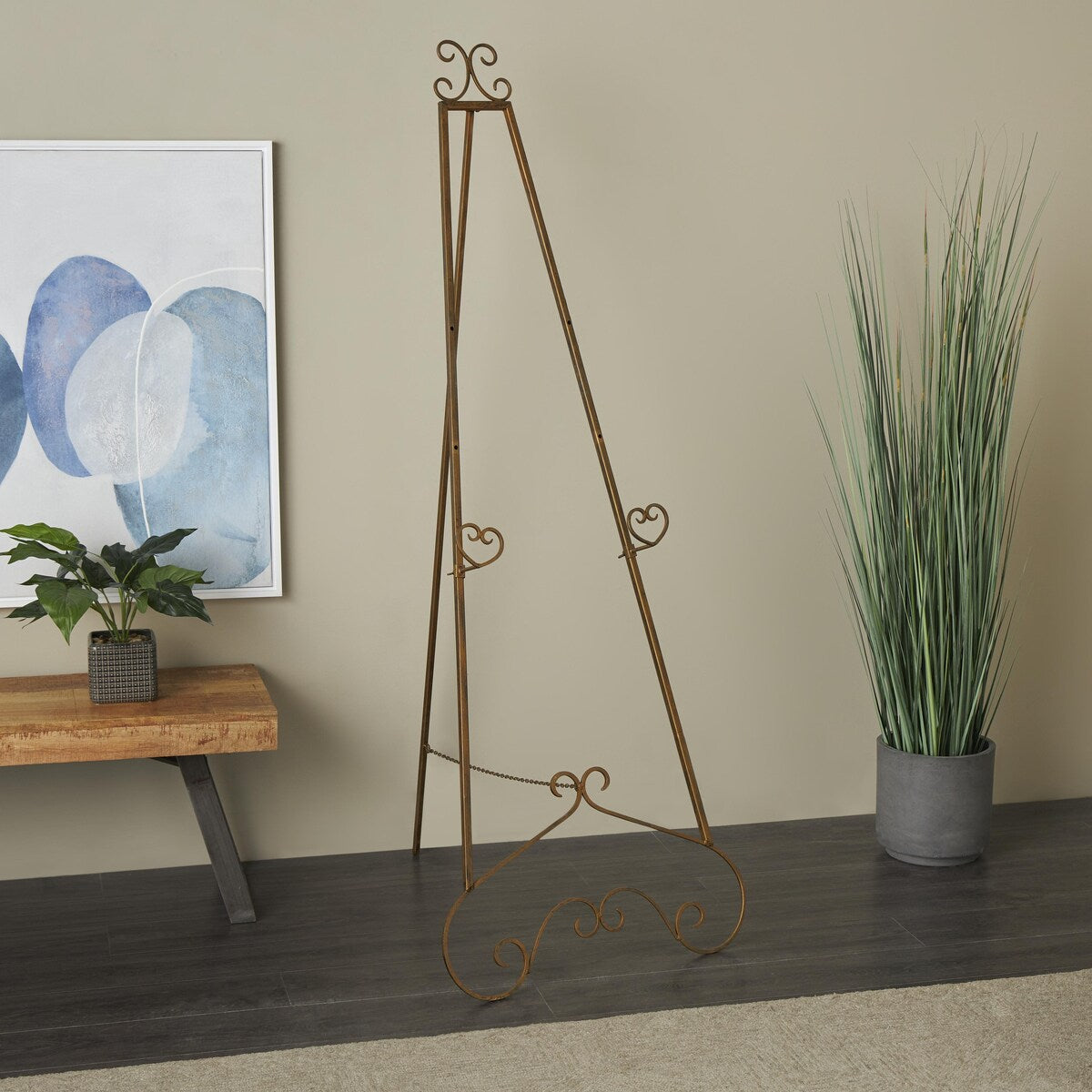 Metal Scroll Adjustable 3 Tier Display Easel with Chain Support - Gold - Roche River Decor