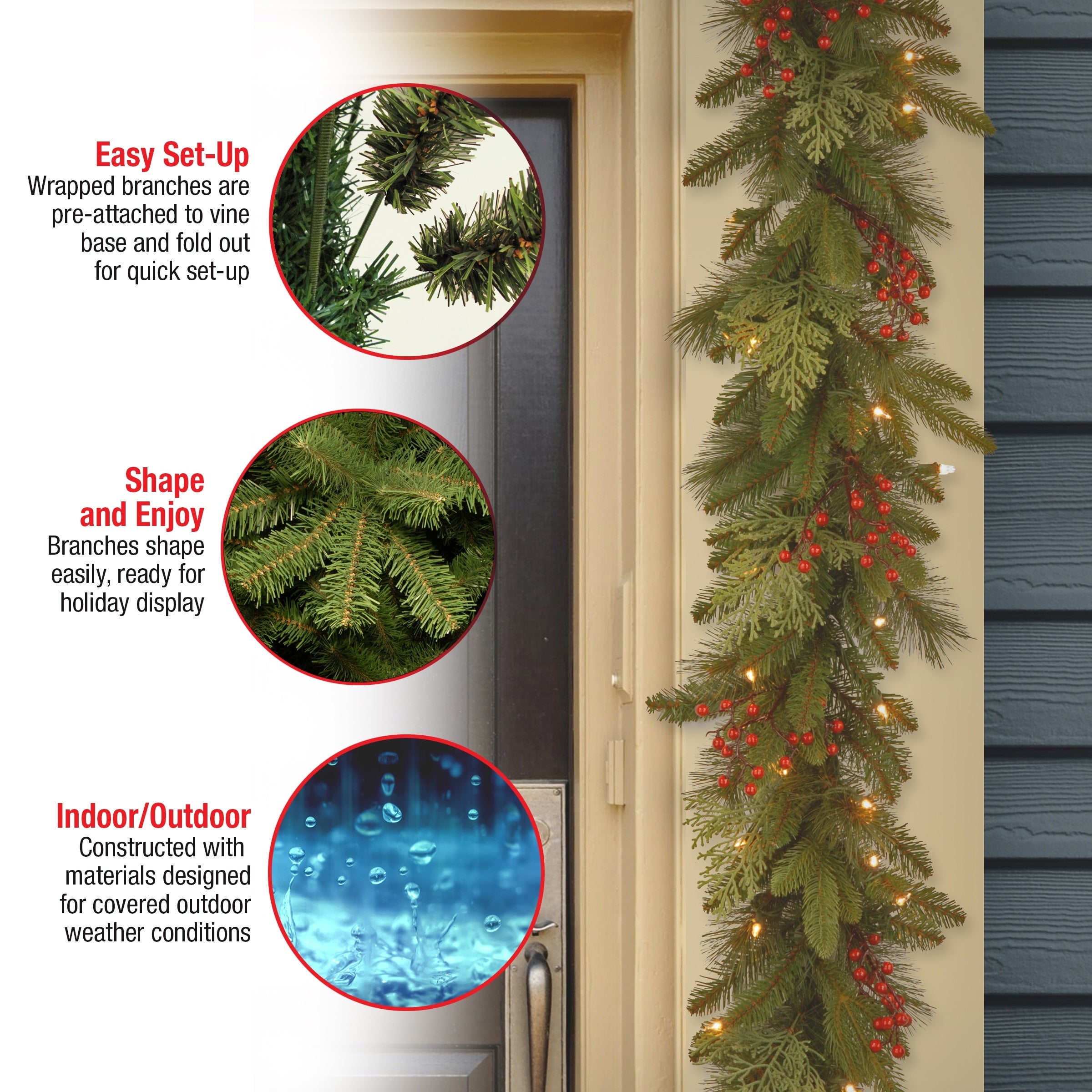 National Tree Company 9 ft. Classical Collection Green/Red Garland with Clear Lights - 9 ft