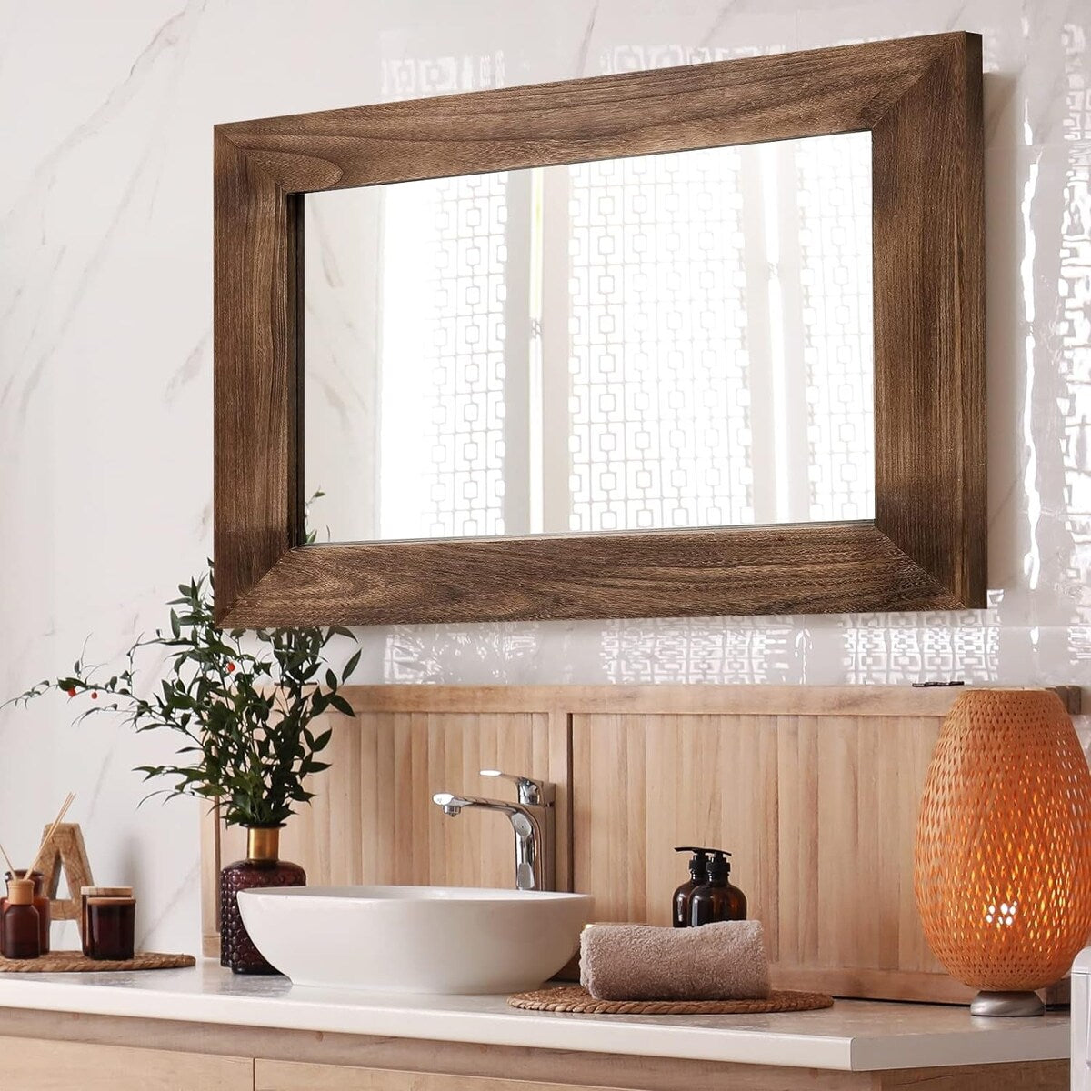 Farmhouse Wooden Framed Bathroom Vanity Wall Mirror