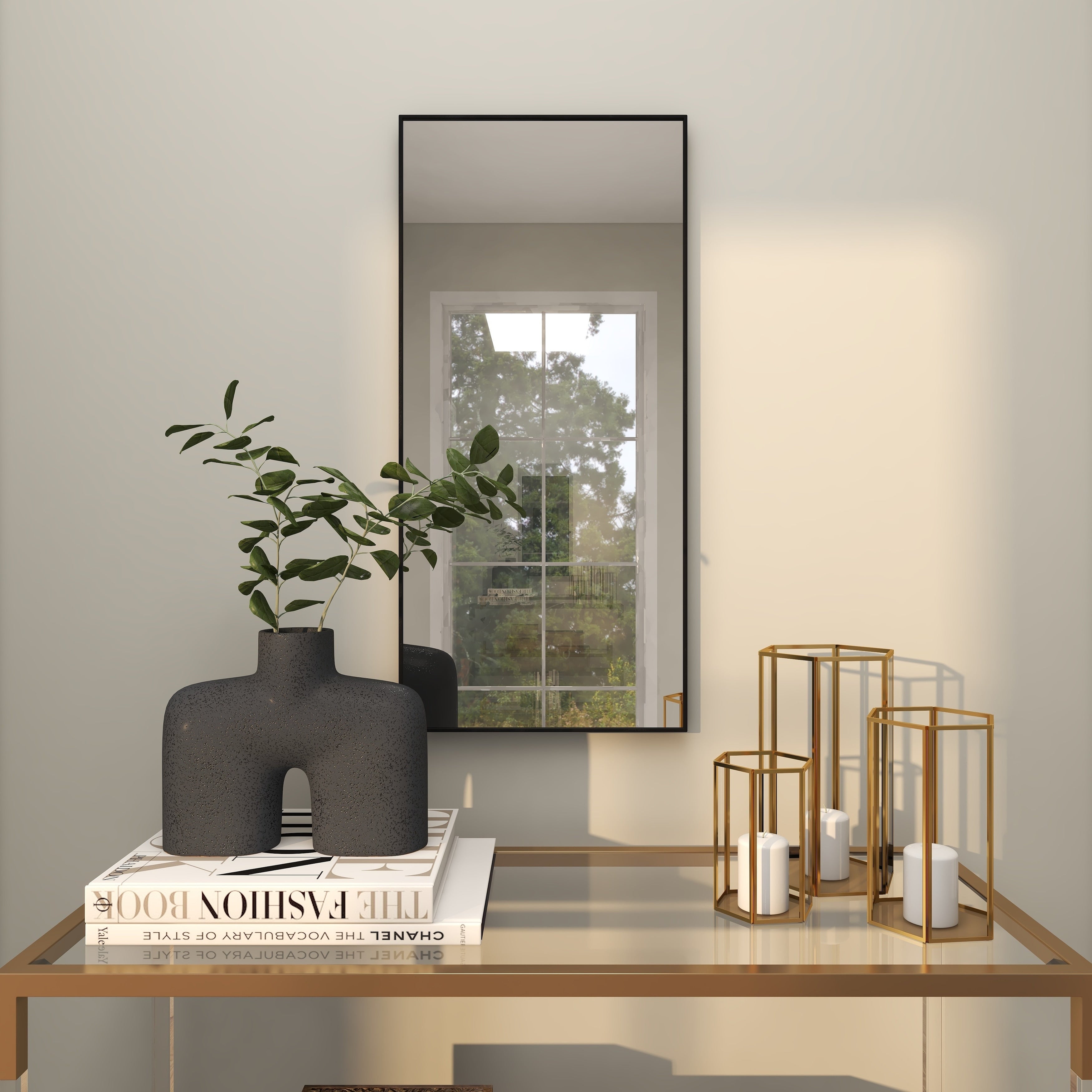 Wood Room Wall Mirror with Thin Minimalistic Frame - Black, White or Gold - Roche River Decor