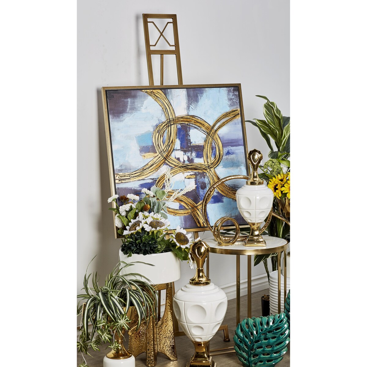 Metal Tall Adjustable 3 Tier Display Easel with Chain Support - Gold, White or Black - Roche River Decor