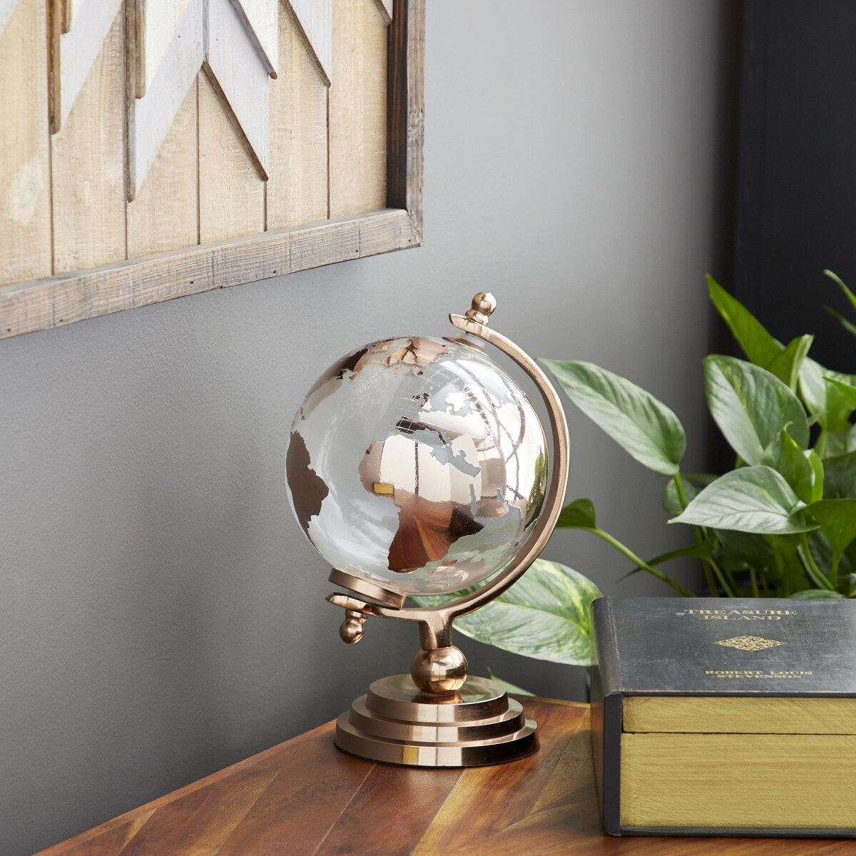 Aluminum Metal Globe with Tiered Base - Copper, Gold or Silver - Roche River Decor