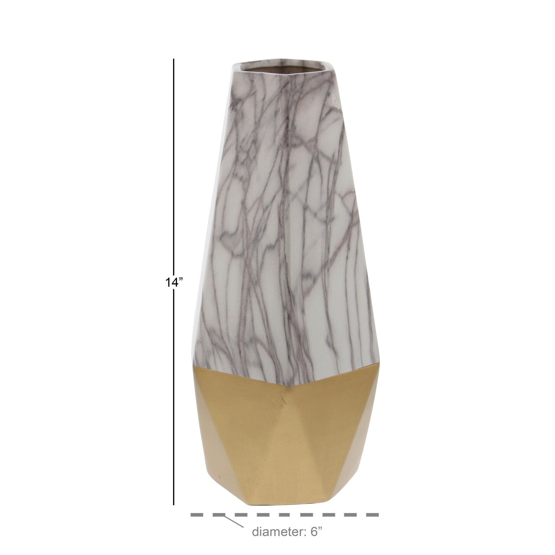 Ceramic Faux Marble Decorative Vase with Silver or Gold Base - Gray, Dark Gray or Gold - Roche River Decor