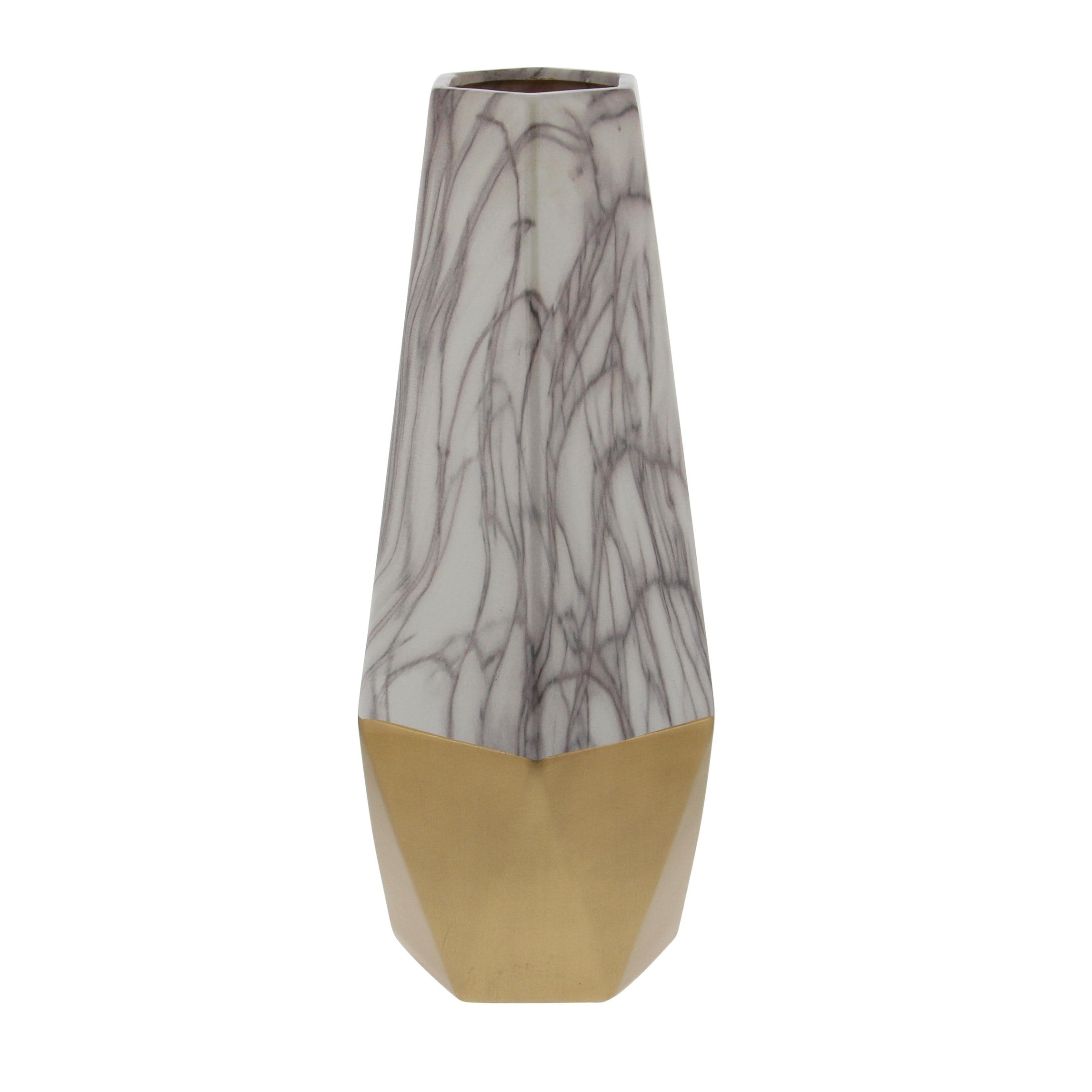 Ceramic Faux Marble Decorative Vase with Silver or Gold Base - Gray, Dark Gray or Gold - Roche River Decor