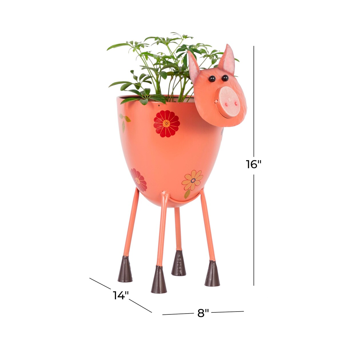 Metal Pig Indoor Outdoor Planter with Floral Accents - Pink - Roche River Decor