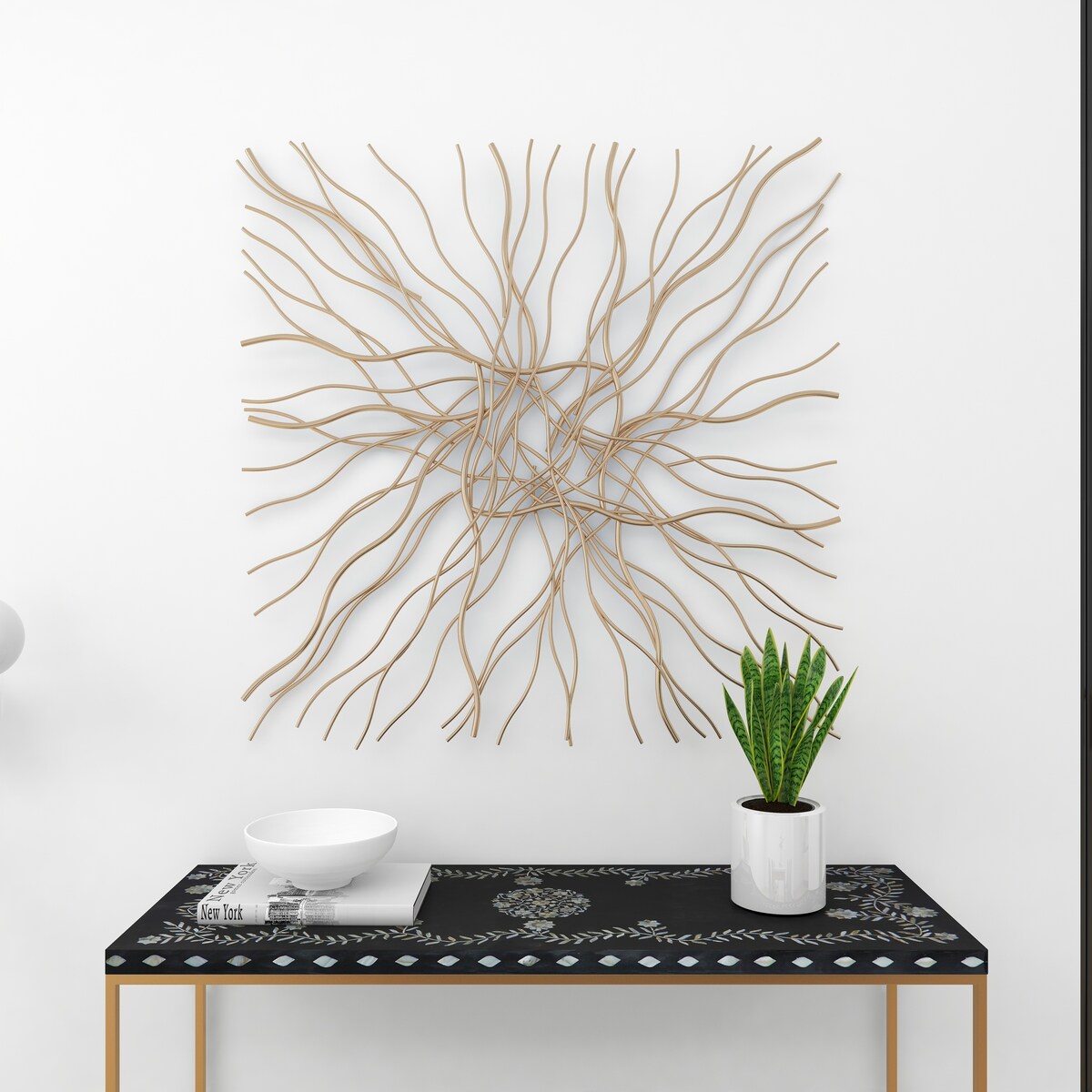 Metal Abstract Overlapping Lines Home Wall Decor - Gold - Roche River Decor