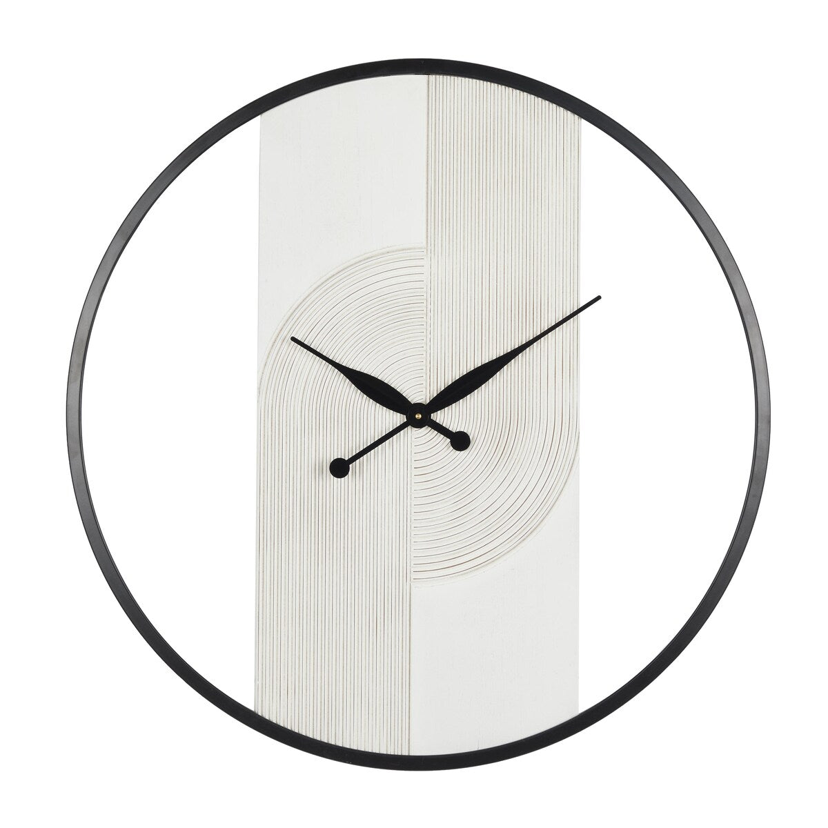 Wood Geometric Art Deco Inspired Line Art Decorative Wall Clock with Black Accents - White - The Novogratz