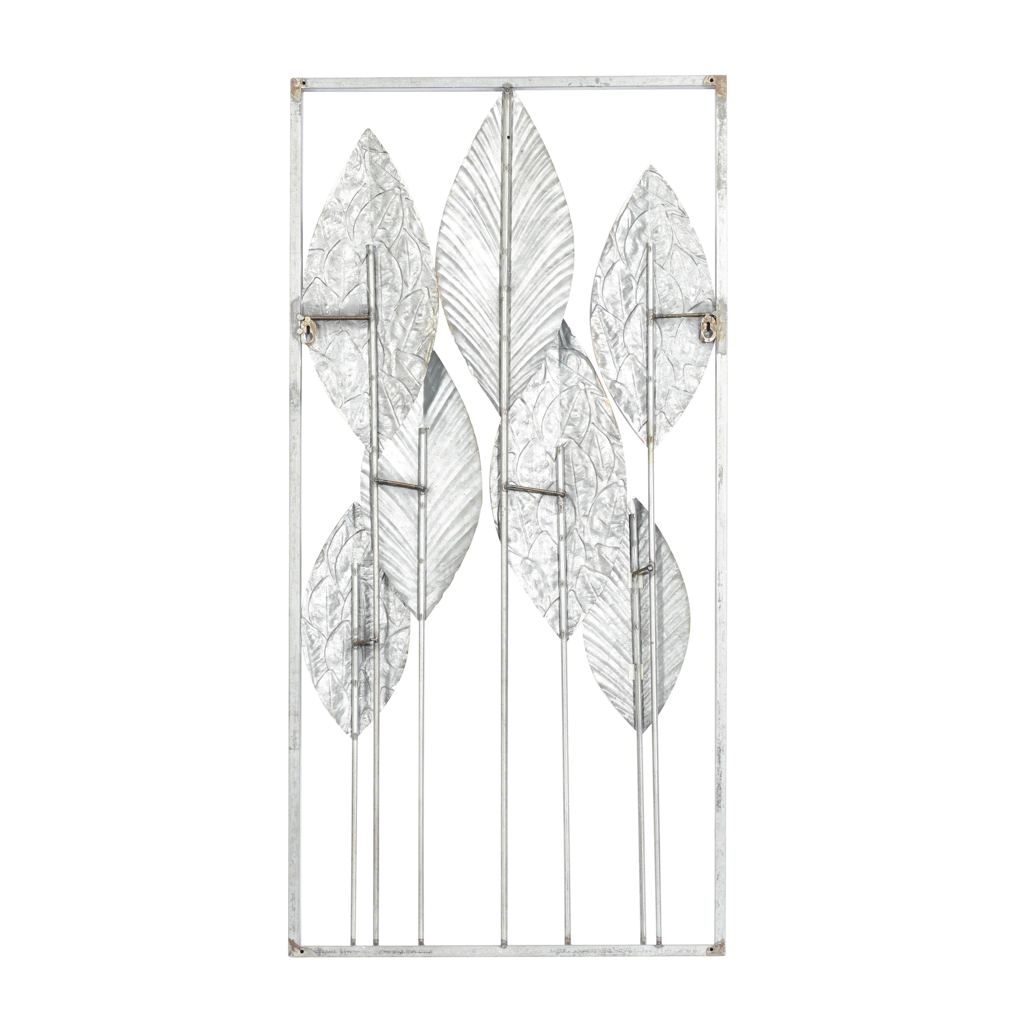 Metal Leaf Tall Cut-Out Home Wall Decor with Intricate Laser Cut Designs - Gray or Bronze - Roche River Decor