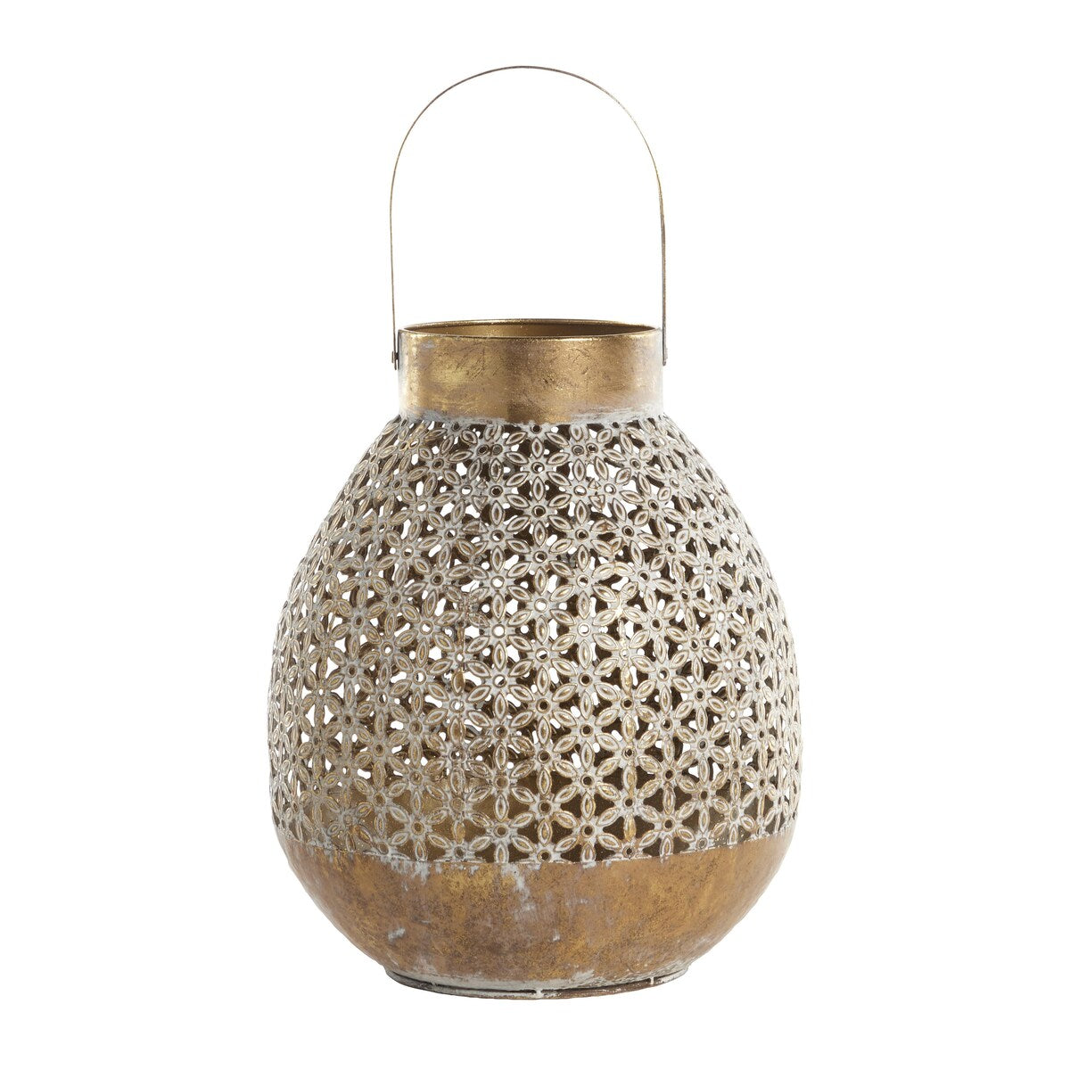 Metal Laser Cut Metal Decorative Indoor Outdoor Candle Lantern with Moroccan Pattern - Gold - Roche River Decor