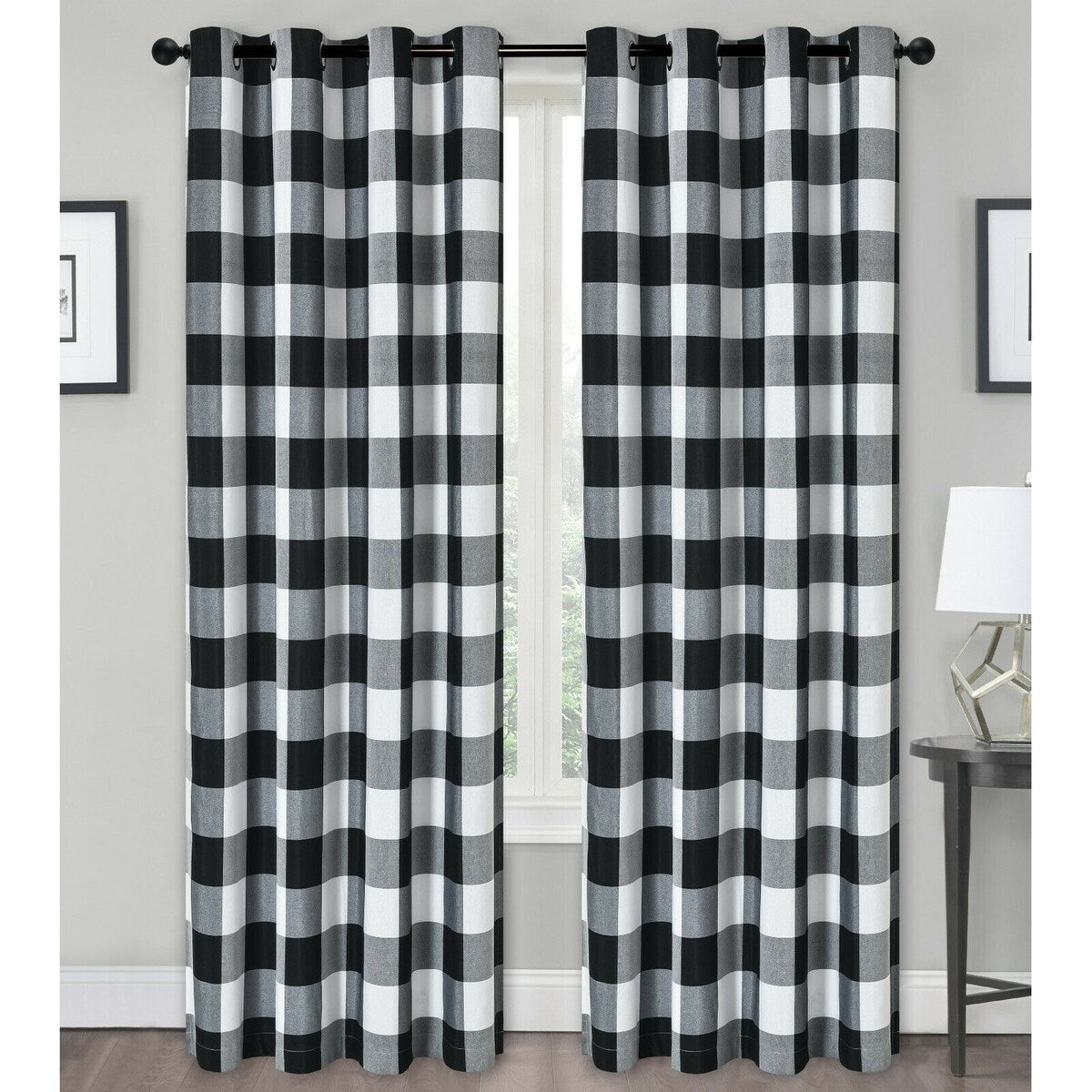 Kate Aurora Country Farmhouse Living Classic Buffalo Plaid Checkered Grommet Top Curtains - 52 in. W x 84 in.