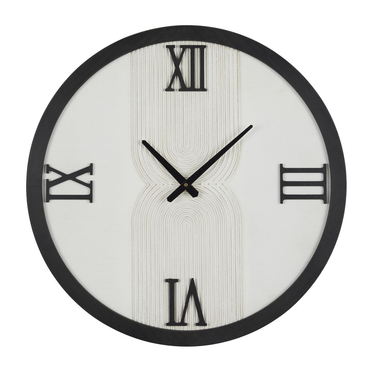 Wood Geometric Art Deco Inspired Line Art Decorative Wall Clock with Black Accents - White - The Novogratz